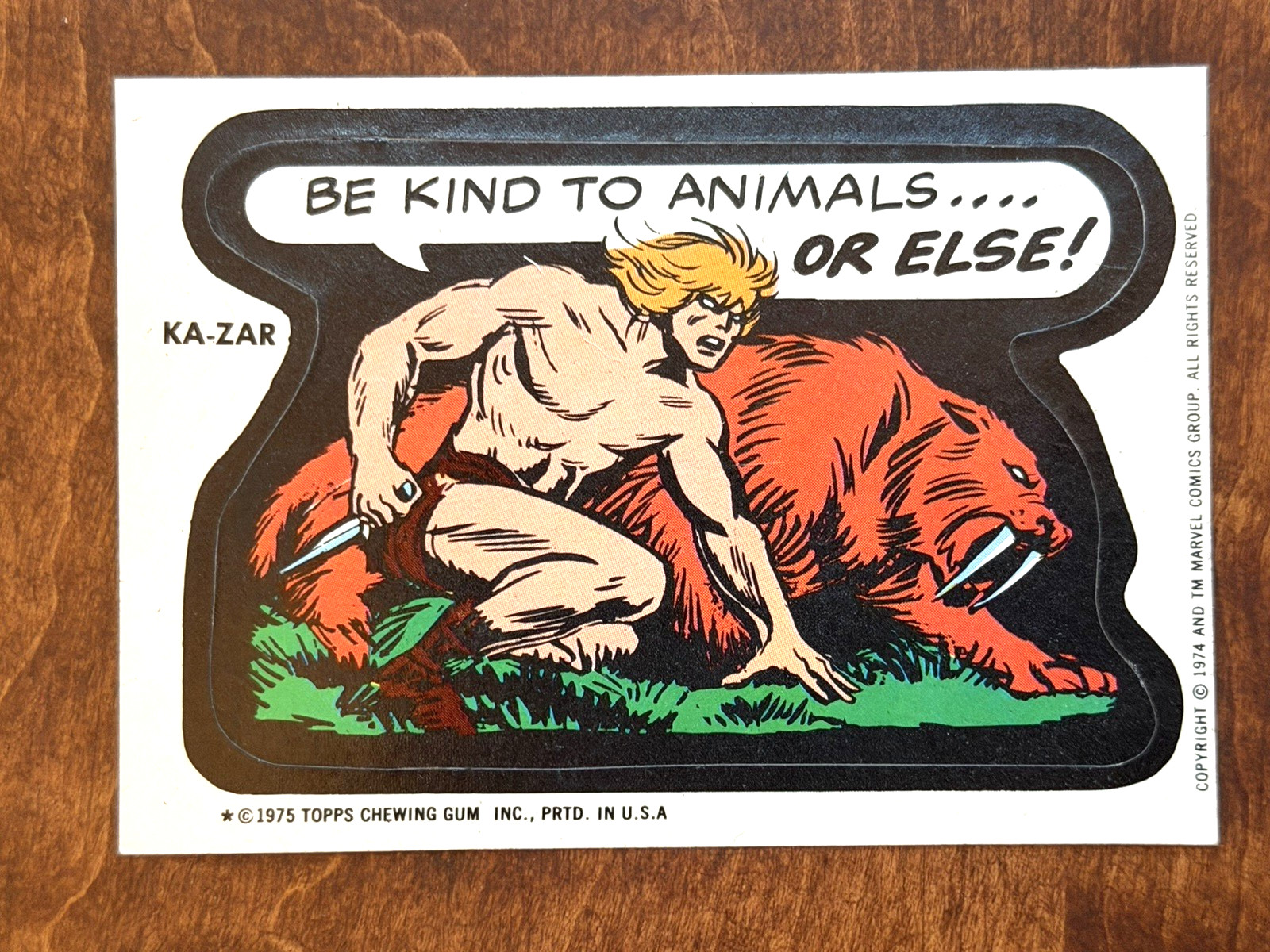 Vtg 1975 Topps Marvel Super-Heroes Sticker  Ka-Zar - Tan Test Back - Ex Cond