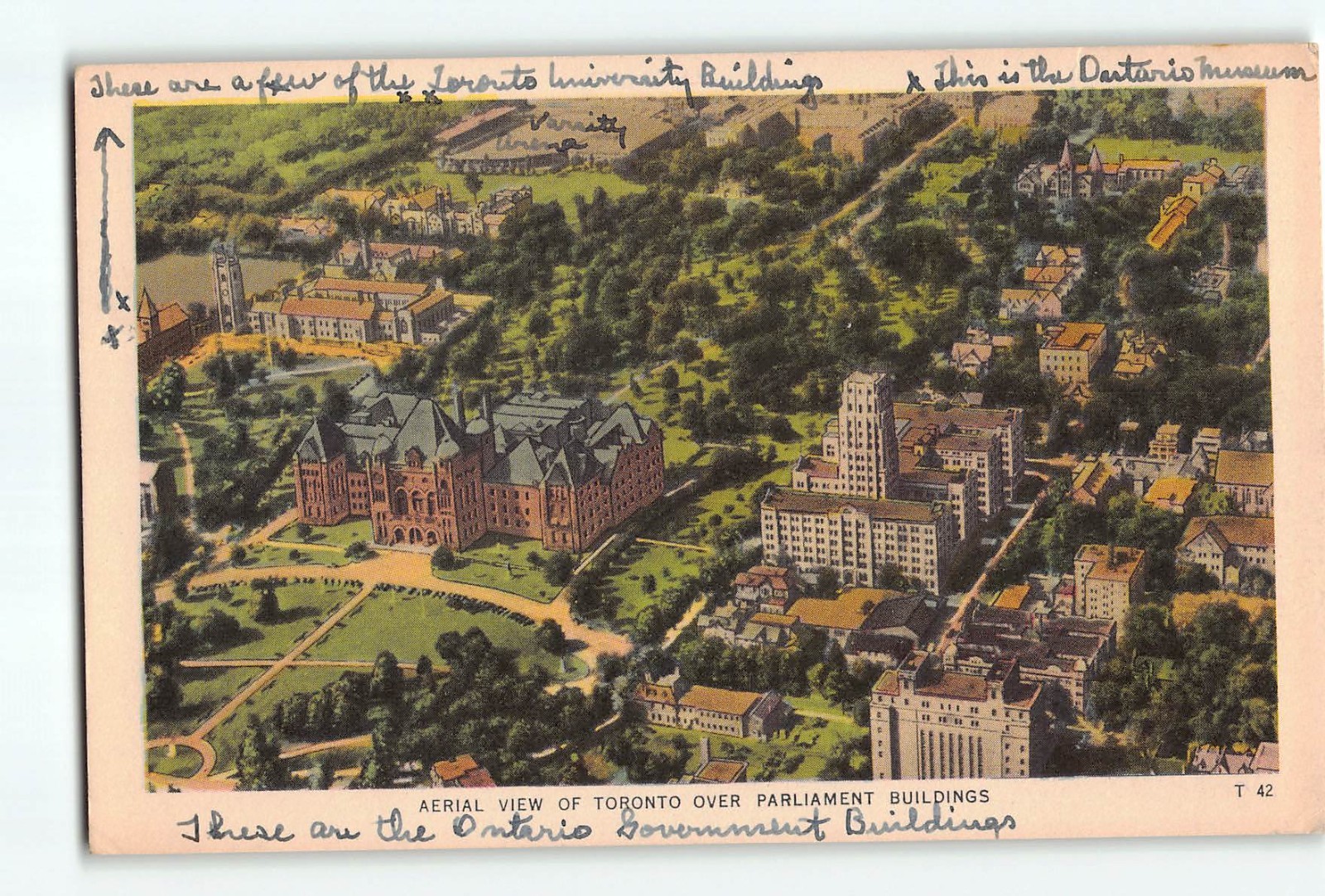 Old Canada Postcard of Toronto Aerial View Parliament Buildings University Ont