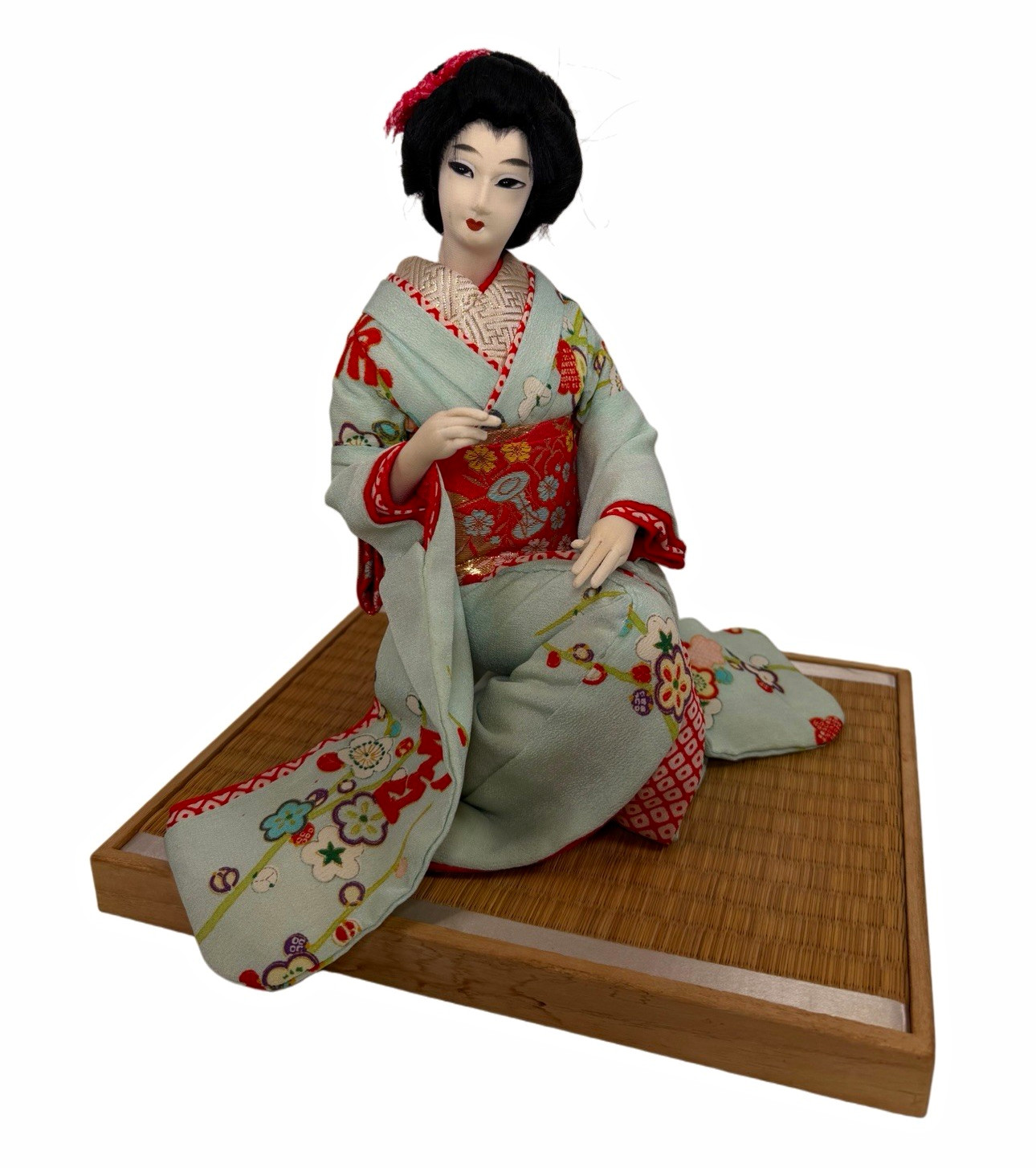 Authentic 1960s 1970s Japanese Nihon Ningyo Geisha Oyama Doll Kneeling on Tatami Authentic 1960s 1970s Japanese Nihon Ningyo Geisha Oyama Doll Kneeling on Tatami