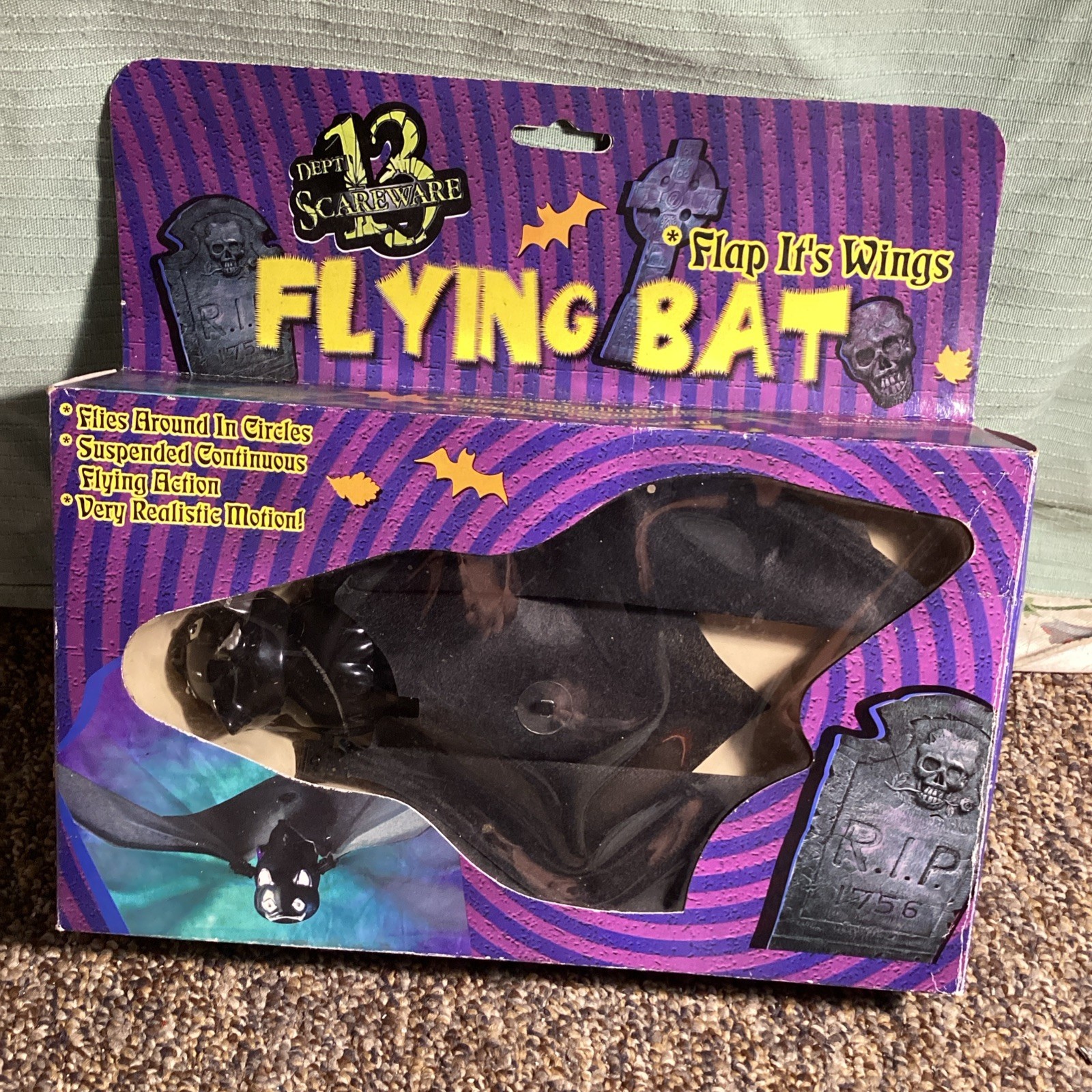 Vintage Dept 13 Hanging Flying Bat Halloween Animated Prop Decor Decoration