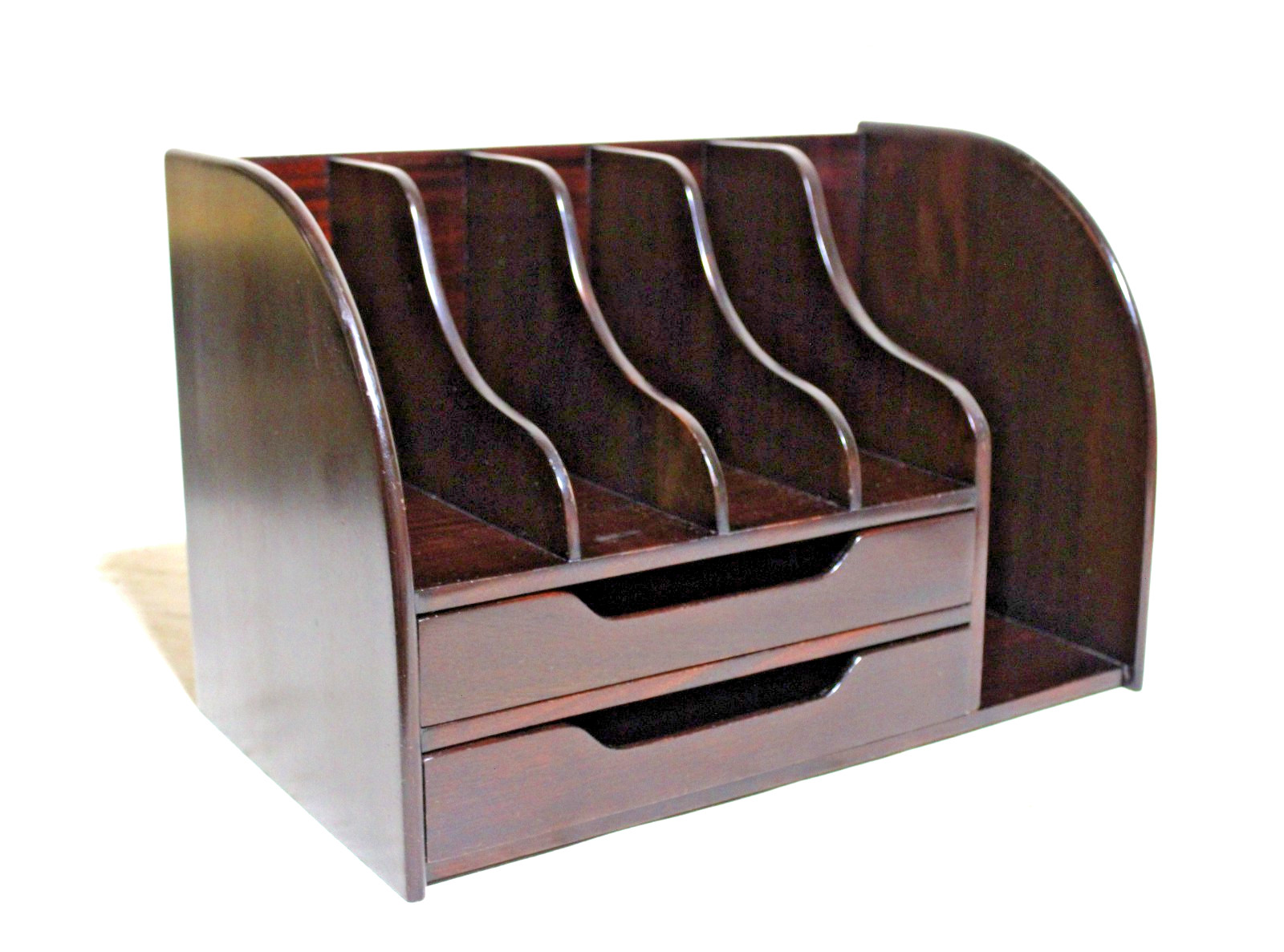 SUPERB VINTAGE MAHOGANY WOOD DESK ORGANIZER MAIL DRAWER MODERN SLOTS OFFICE FILE