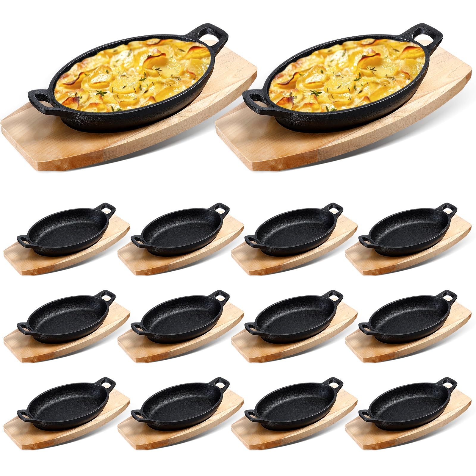 Mifoci 12 Pcs Mini Cast Iron Skillet Matte Black Wooden Base 8.7x4.7x1.6 in Mifoci 12 Pcs Mini Cast Iron Skillet Matte Black Wooden Base 8.7x4.7x1.6 in
