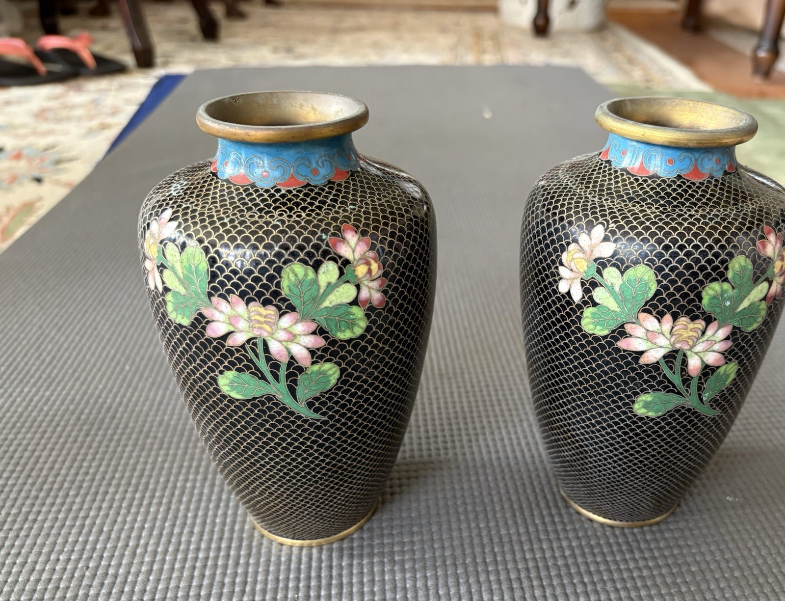 Pair Of Matching Chinese  Cloisonné Vases.