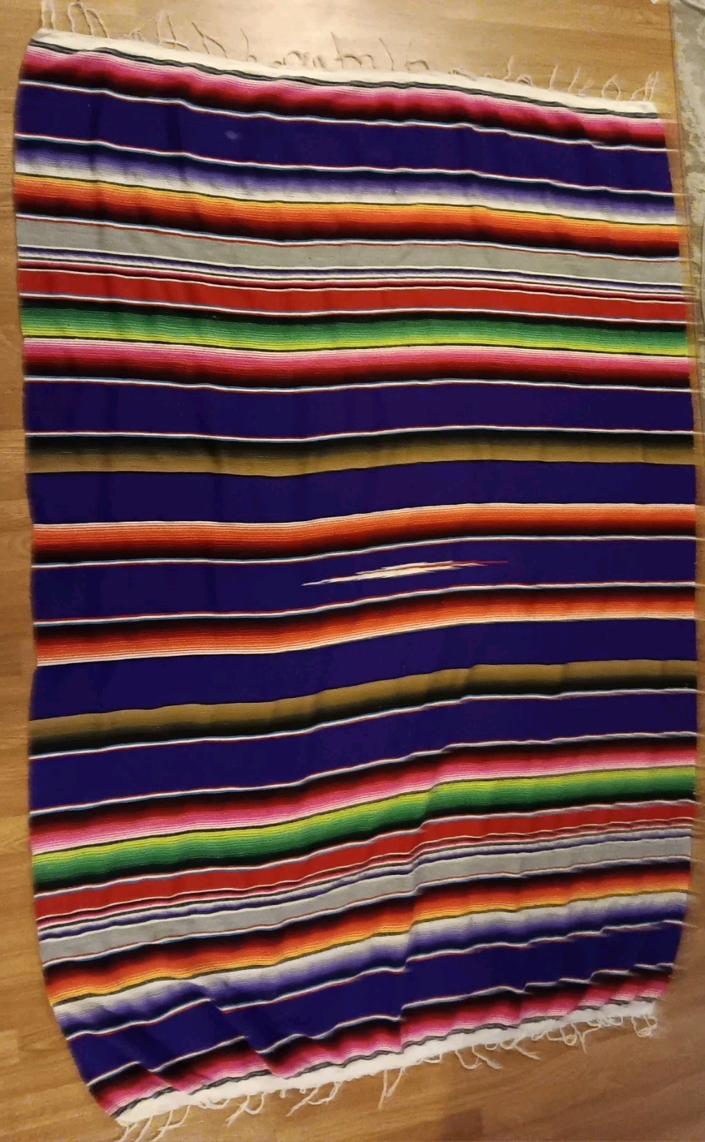Vintage Authentic Mexican Mexico Serape Fringed Colorful Vibrant Blanket 83x58