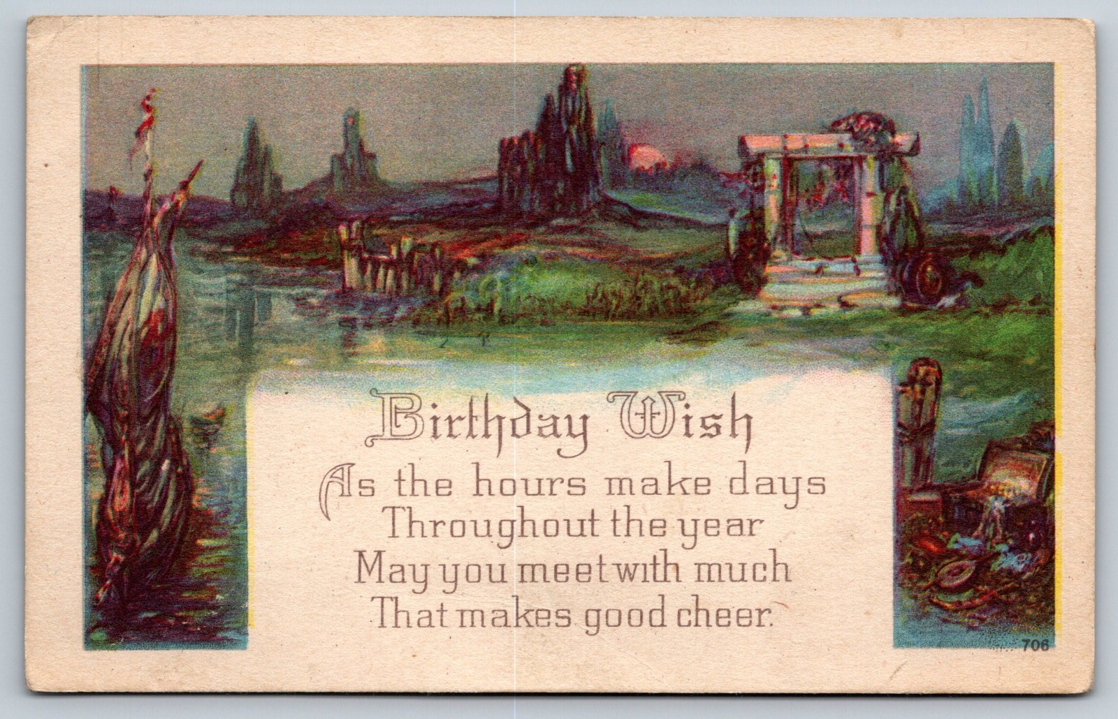 Vintage Postcard, Art, Birthday Wish