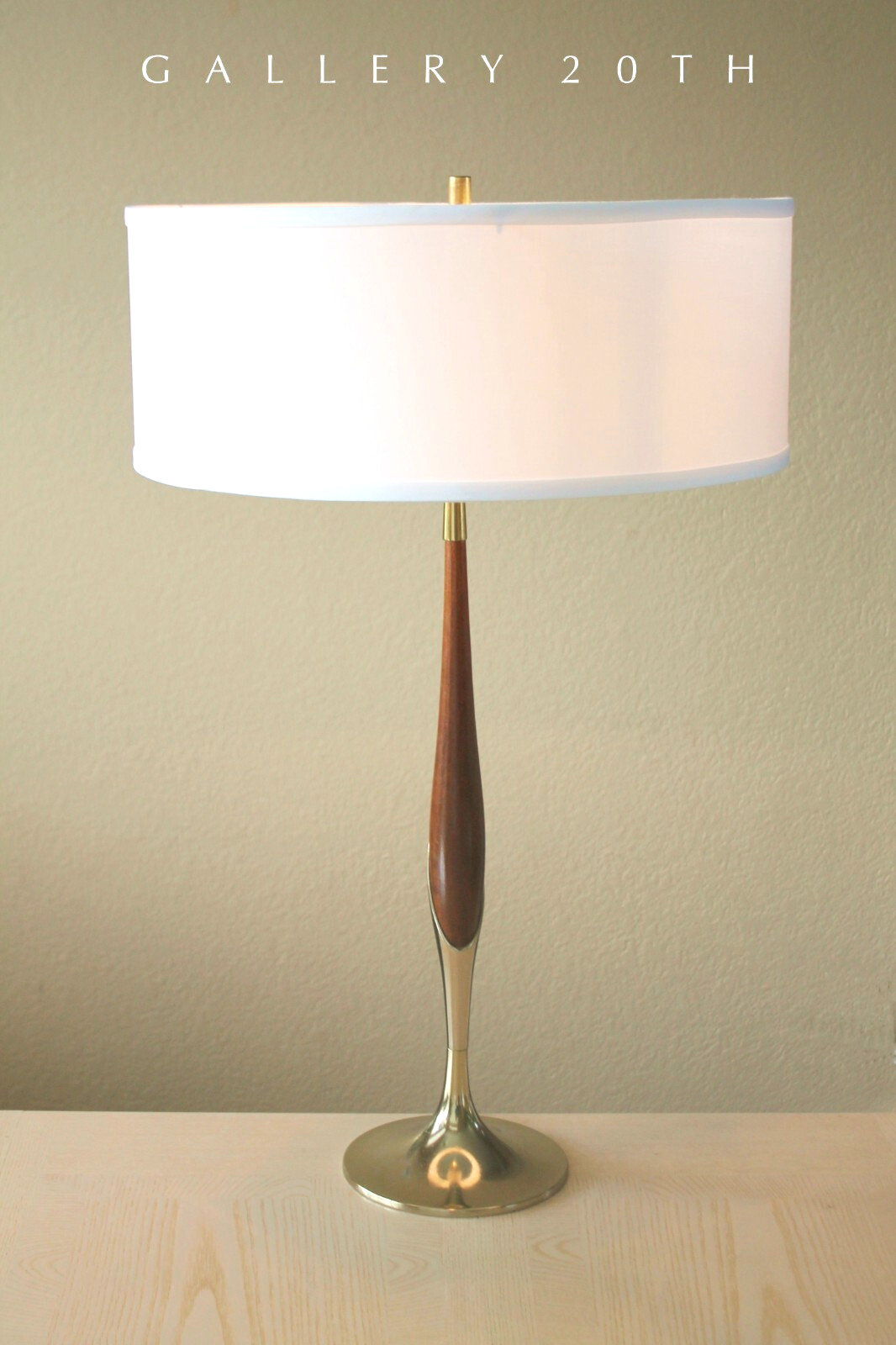 GORGEOUS LAUREL MCM TABLE LAMP 50S  VTG GERALD THURSTON ERA ATOMIC TEAK BRASS