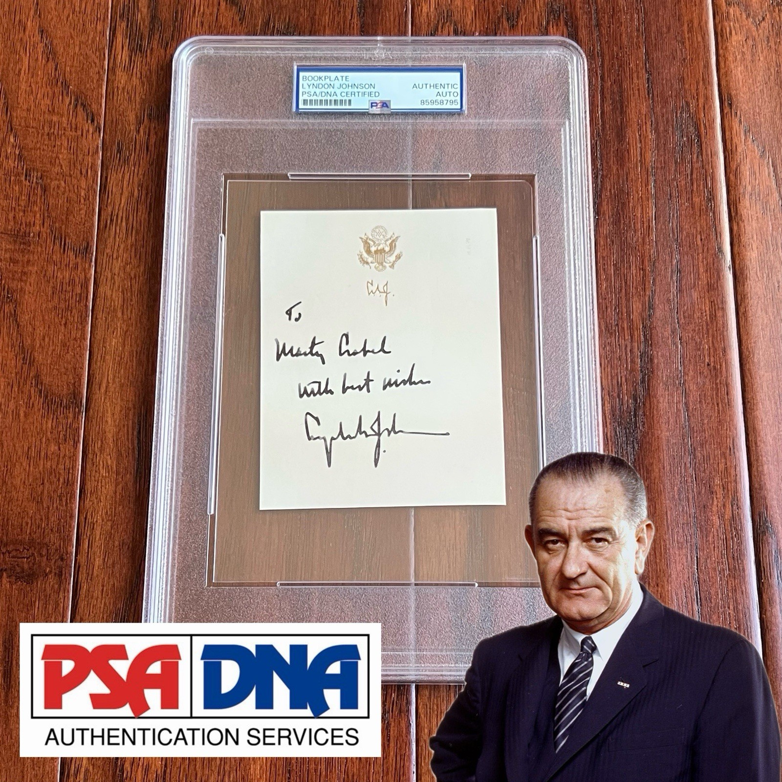 LYNDON B. JOHNSON Autograph LBJ Gold Eagle President Bookplate Signed * PSA