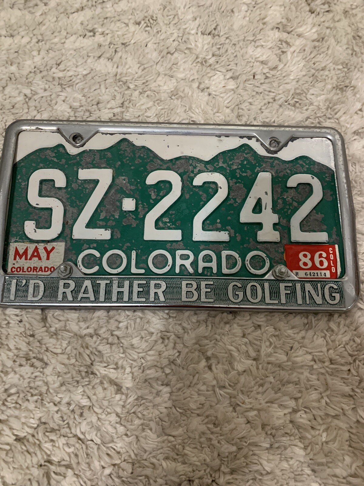 1986 Vintage Colorado License Plate Green
