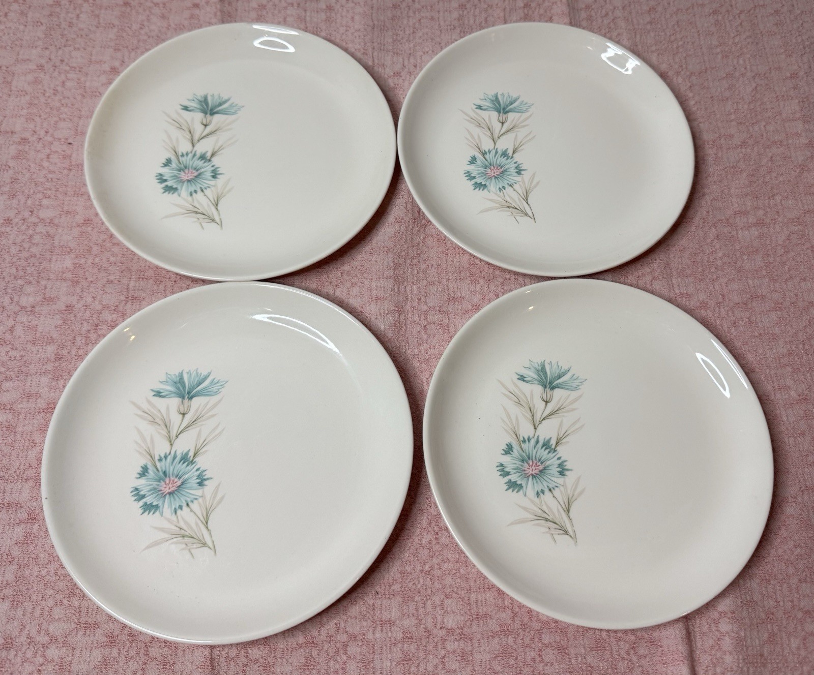 Set Of 4 Vintage Taylor Smith -Ever Yours-Blue Boutonniere Bread Plates 6.75”