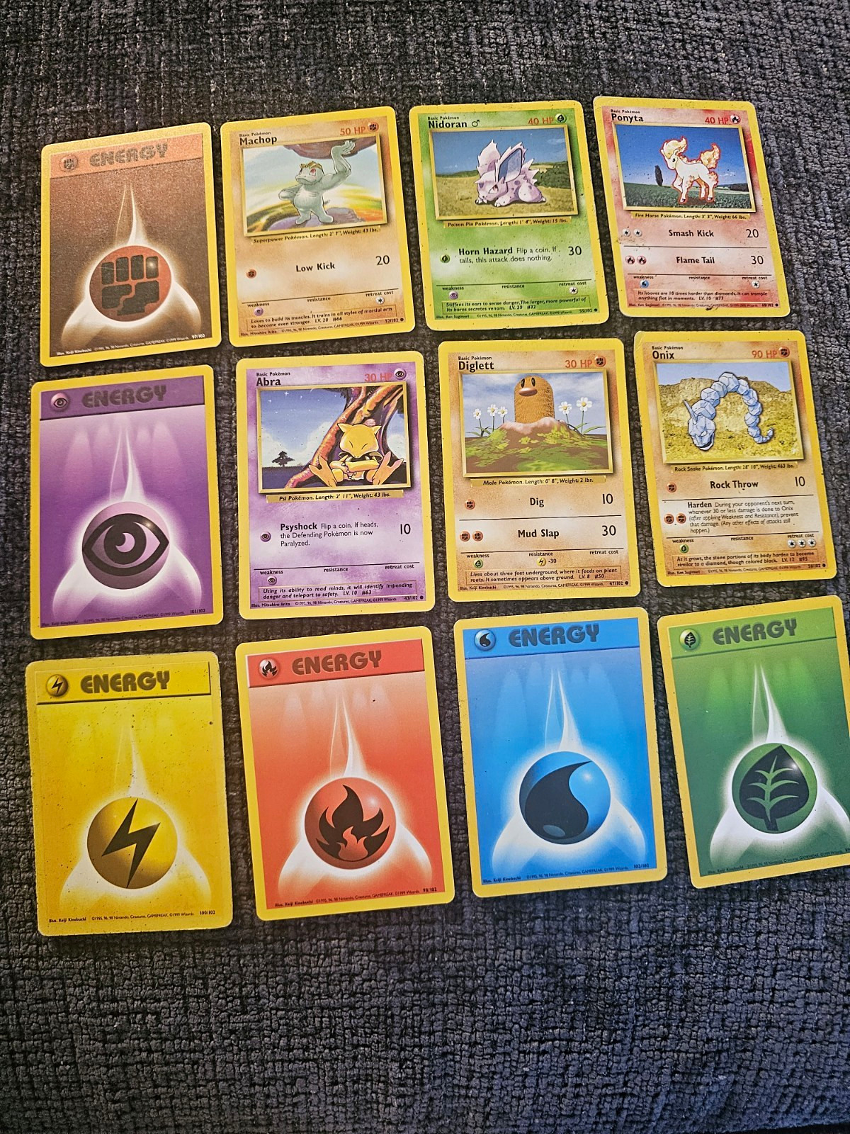 Vintage Pokémon cards Base Set Card Lot Machop Nidoran Ponyta Abra Diglett 1999 
