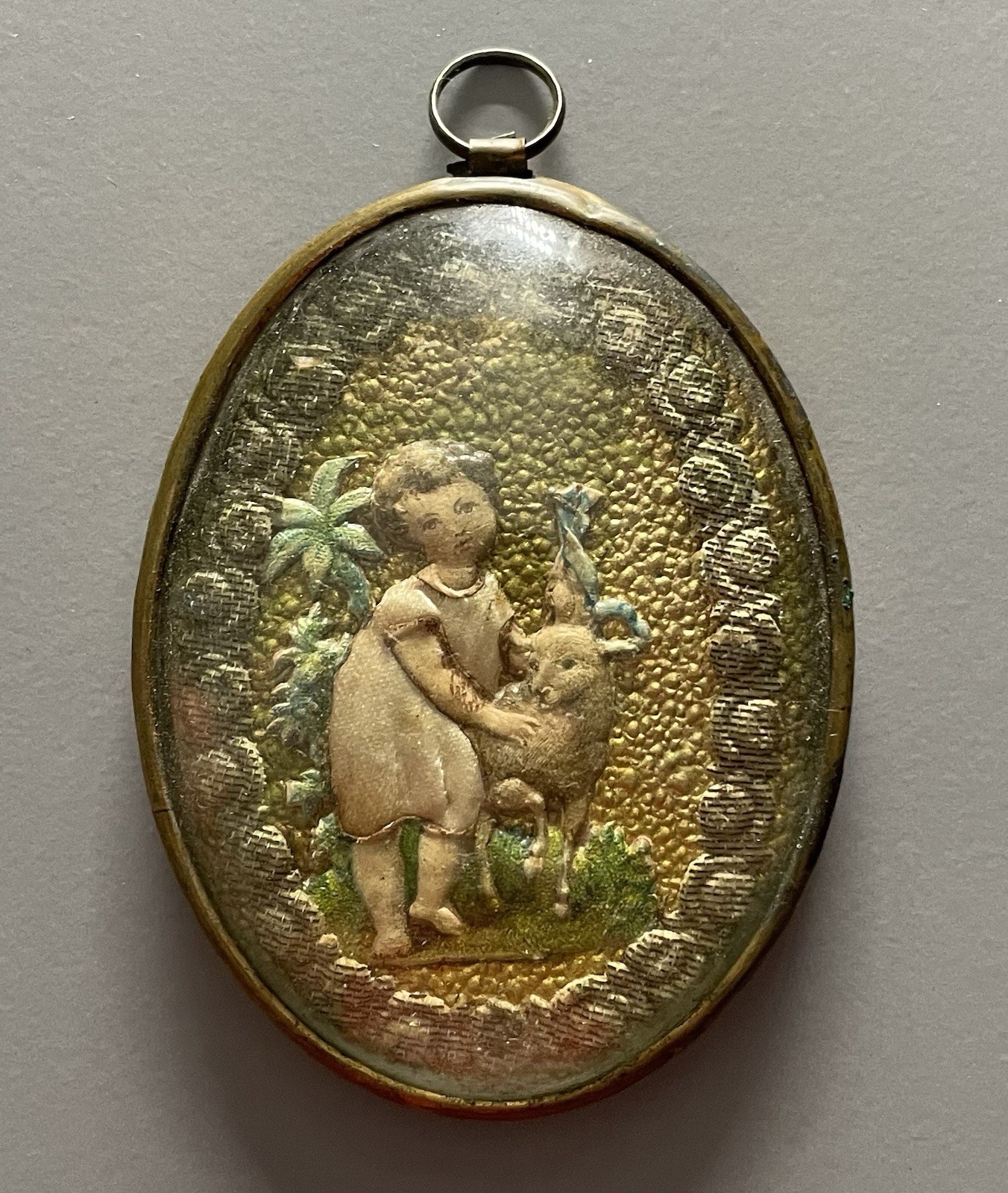 Early 1800s Antique Victorian Bubble Glass Religious Hanging Framed Plaque