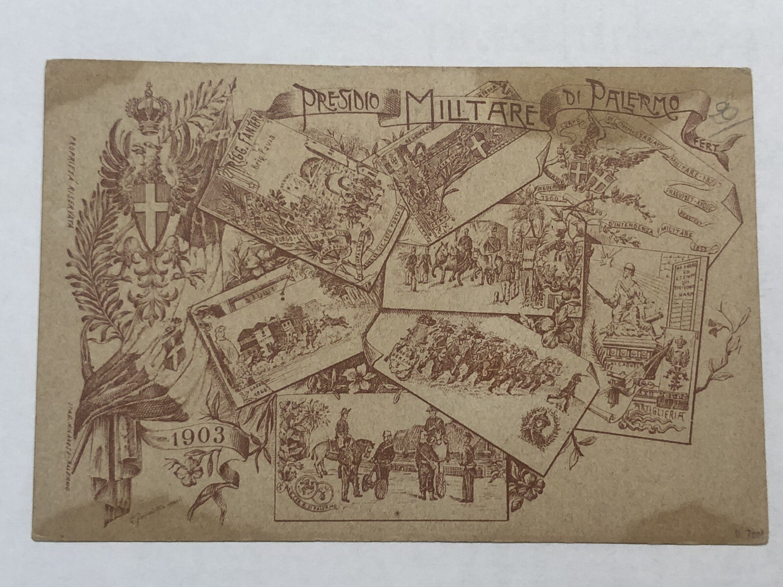 Palermo 1903 Military Presidium, Regimental, Drawing G. Fecarotta Stab Milanese Palermo 1903 Military Presidium, Regimental, Drawing G. Fecarotta Stab Milanese