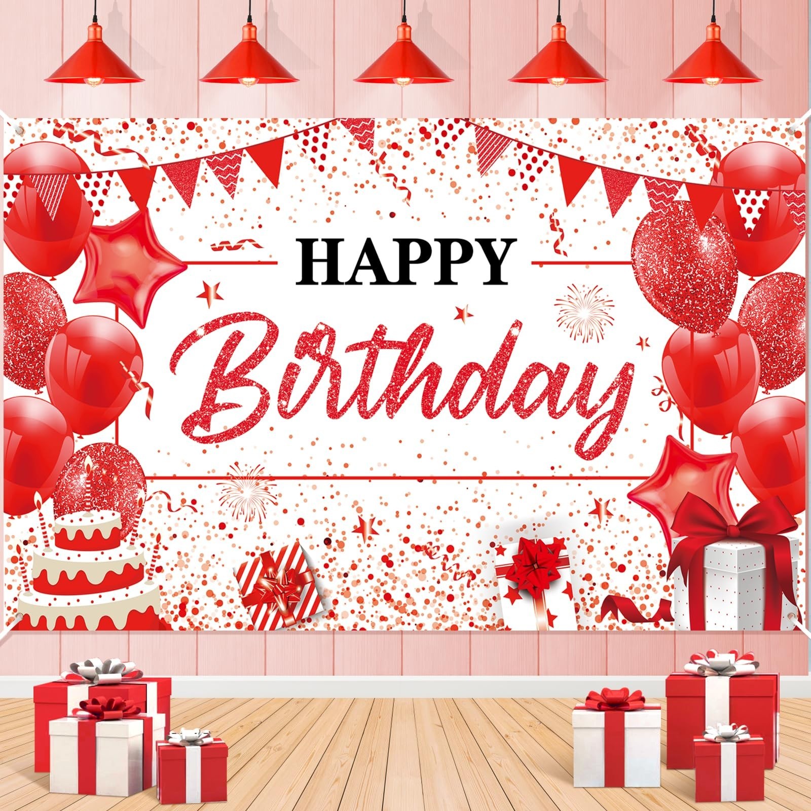 Red White Happy Birthday Banner Decorations Large Red Birthday Banner Red Whi...