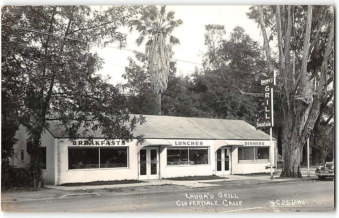 RPPC LAURA\'S GRILL Roadside CLOVERDALE, CA Sonoma County 1950s Laws Photo
