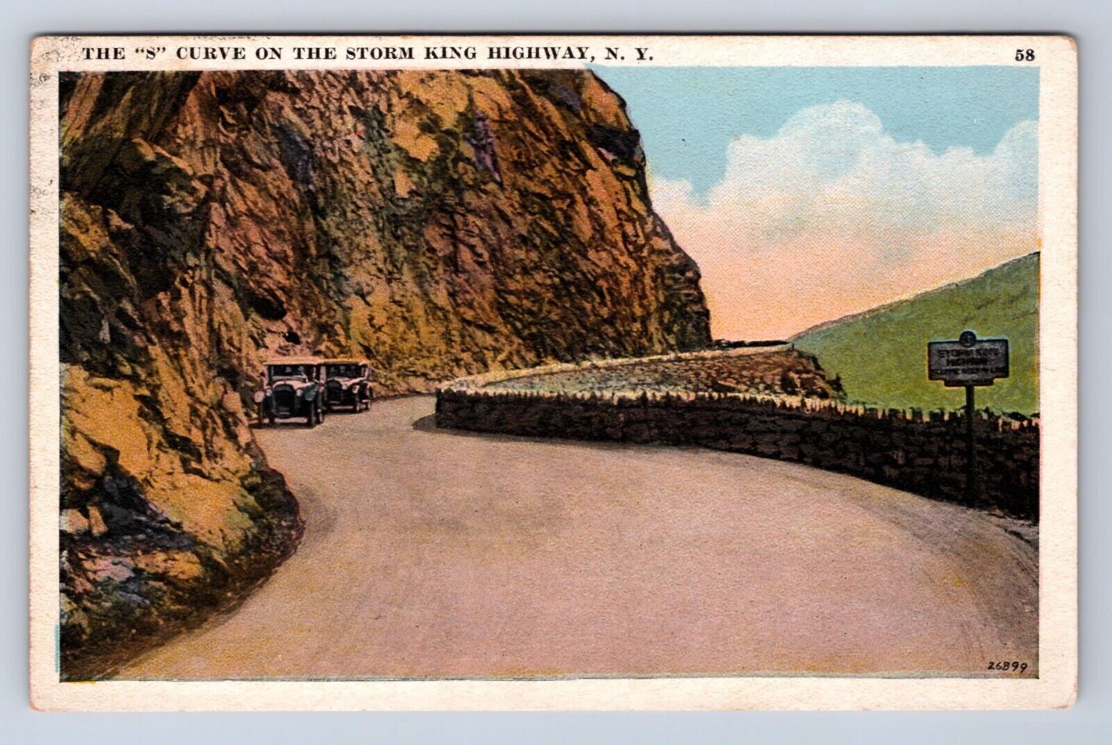 VINTAGE THE S CURVE ON THE STORM KING HIGHWAY NY STREET VIEW CARS POSTCARD FK