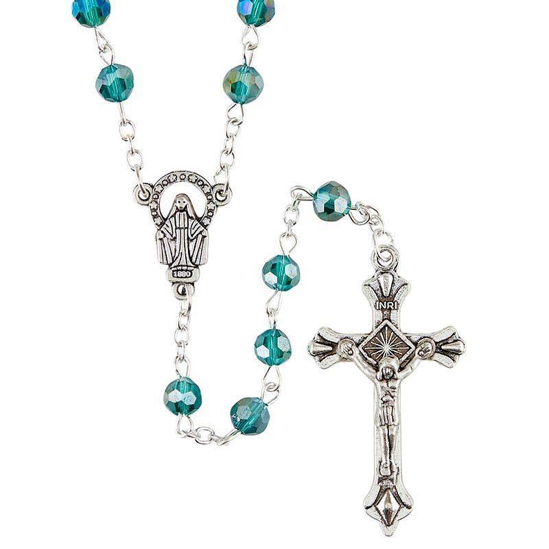 Emerald Glass Bead Rosary,Beads:6MM faceted,emerald green;Length:20,1.75crucifix