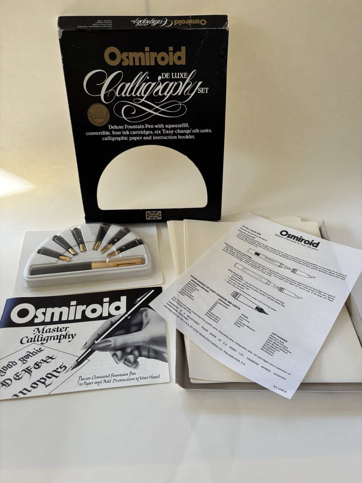 Vintage Osmiroid De Luxe Calligraphy Set Fountain Pen 6 Nibs England 22 Carat 