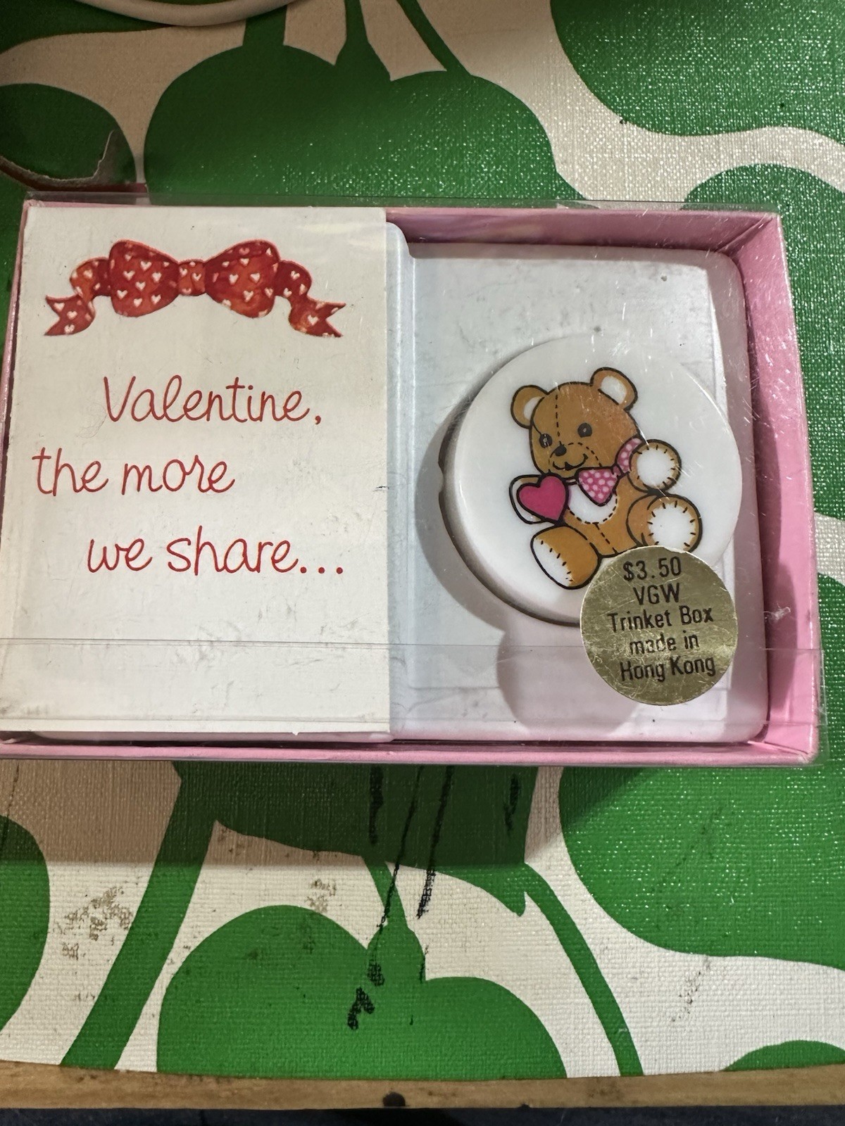 Vintage Americard American Greetings Valentine Teddy Bear Trinket Box Book NOS