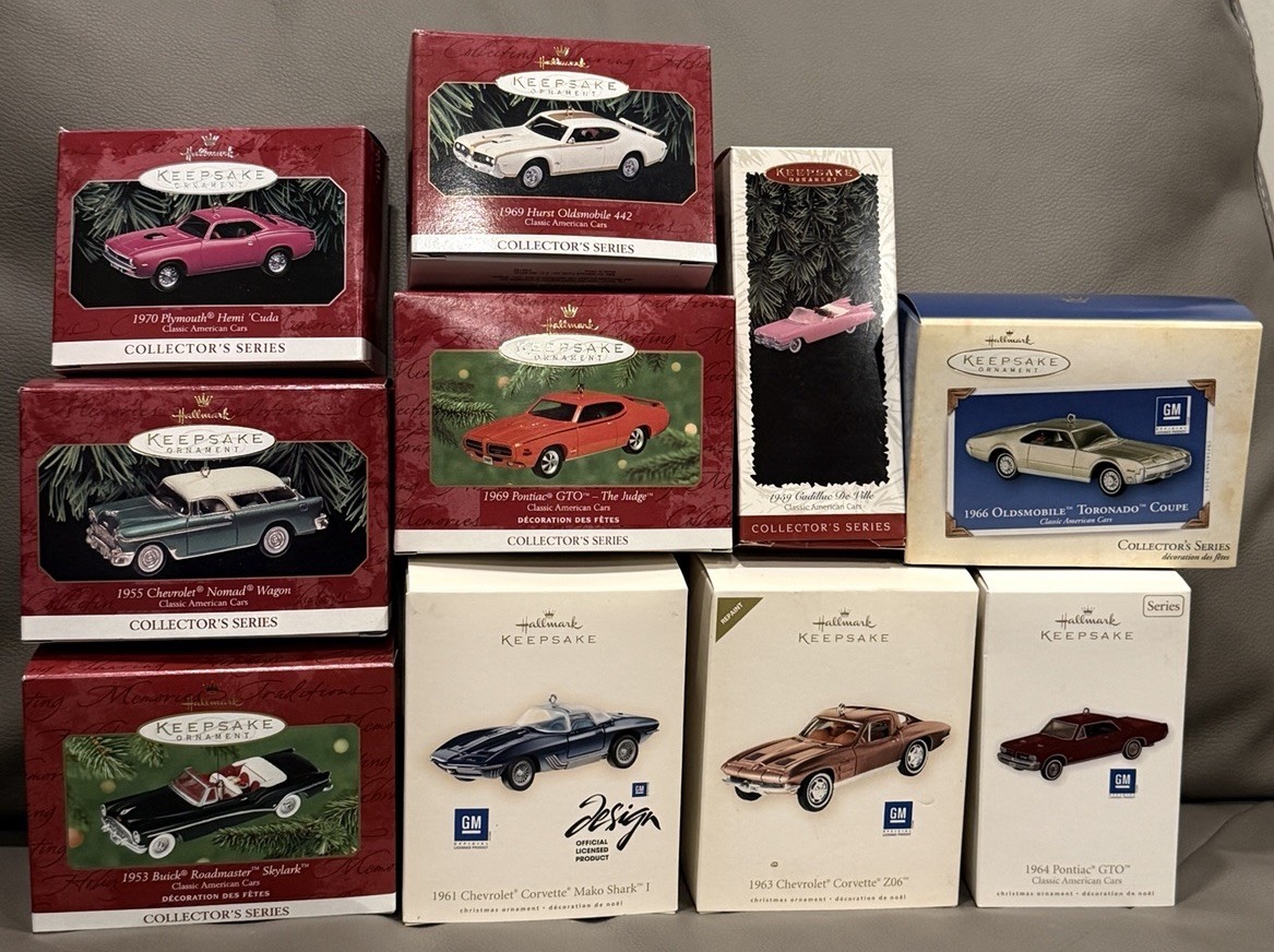 Vintage lot of 10 Hallmark Keepsake Cars Vehicles Ornaments 1996-2010