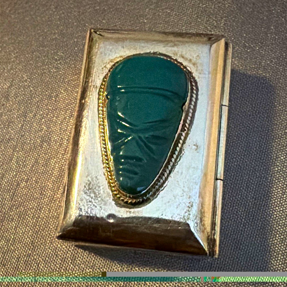 Vintage Mexican Sterling Silver Hinged Tobacco/pillCase Green Jade.  Stamped.