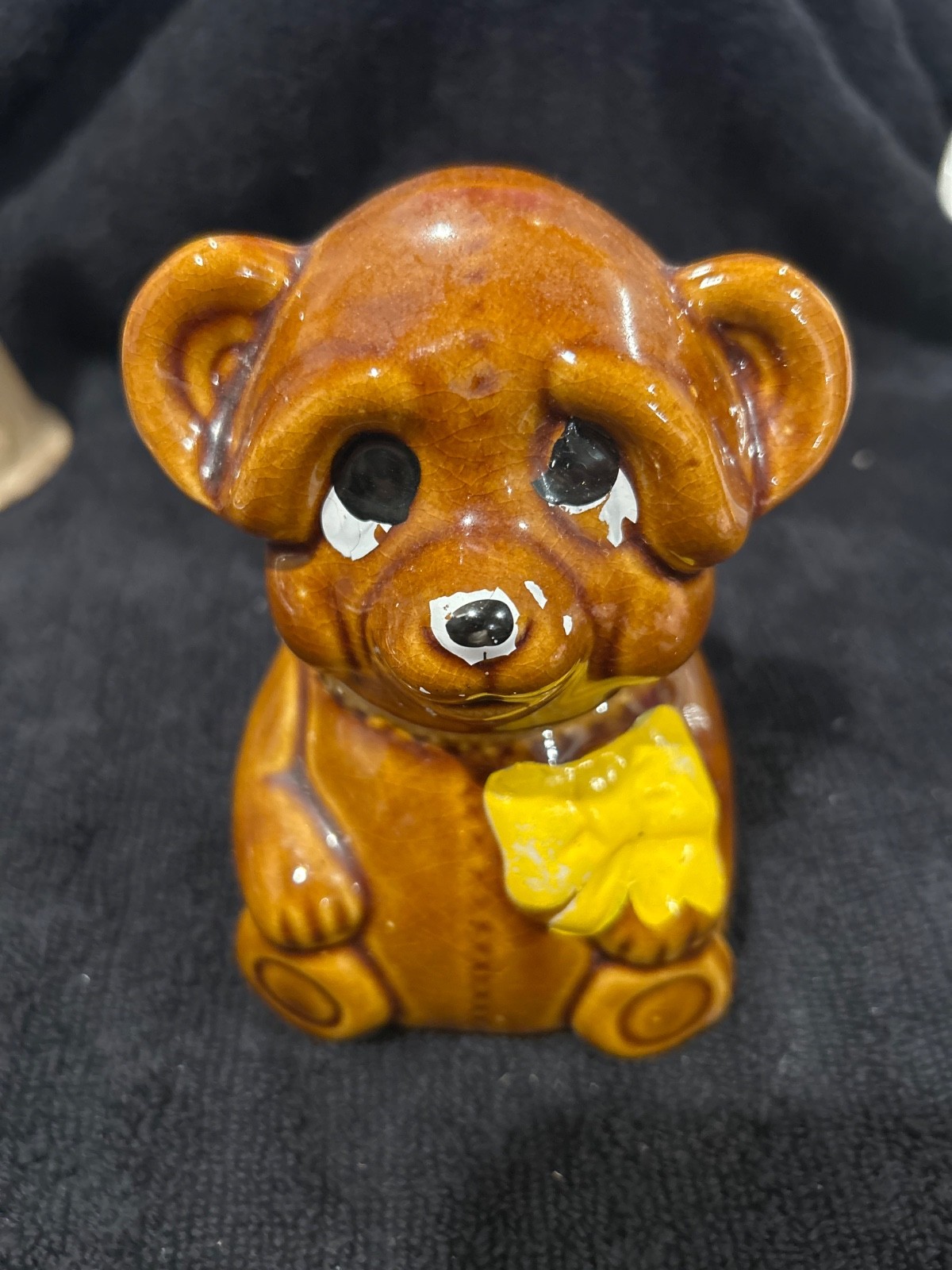 Vintage Houston Foods 1982 Ceramic Teddy Bear Honey Pot Jar & Dipper Retro