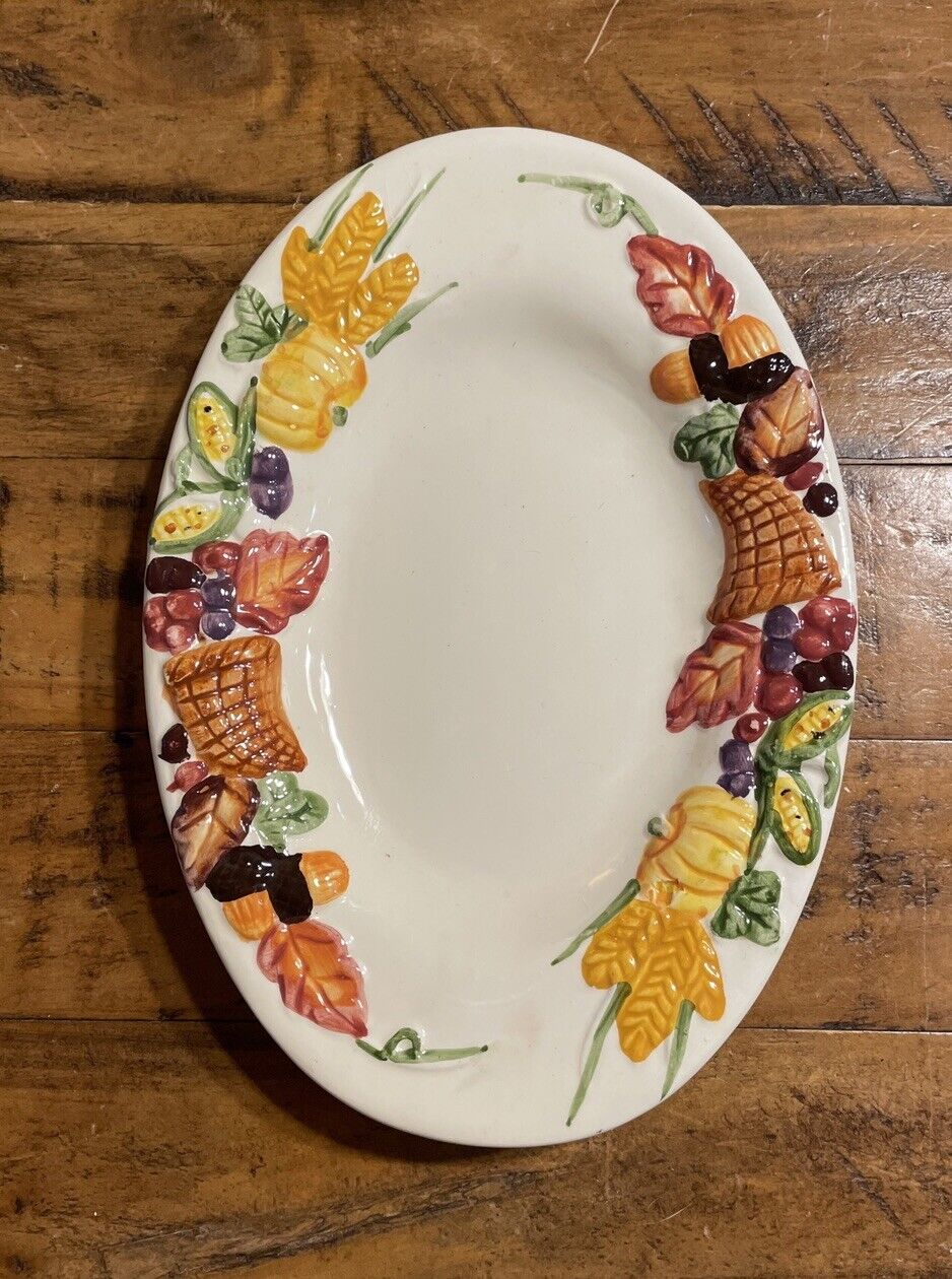 Pilgrim Vintage Publix Ceramic Thanksgiving Oval Small Tray.