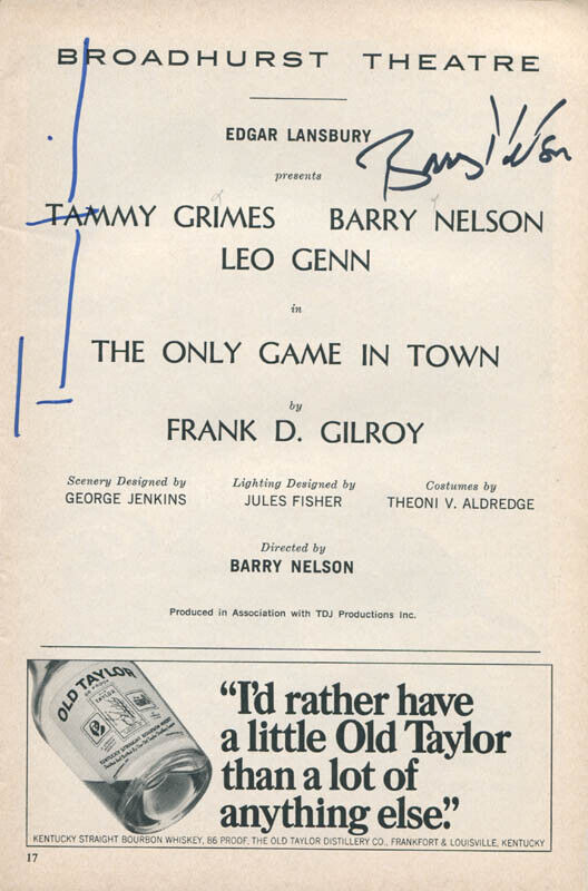 THE ONLY GAME IN TOWN PLAY CAST - SHOW BILL SIGNED WITH CO-SIGNERS
