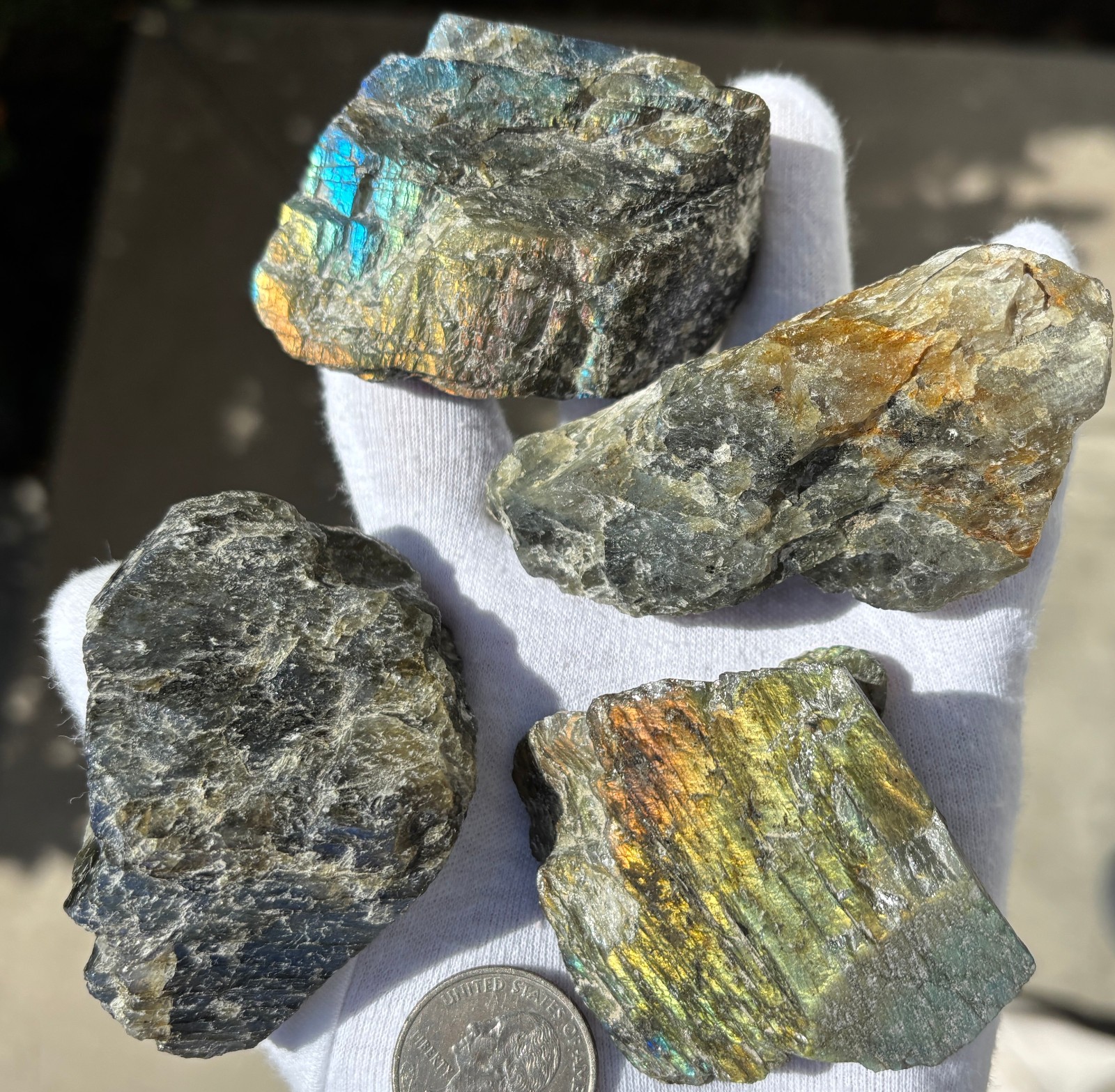 429g LOT 4 LARGER LABRADORITE ROUGH CHUNKS SPECIMENS SPECIMEN FLASH LAPIDARY