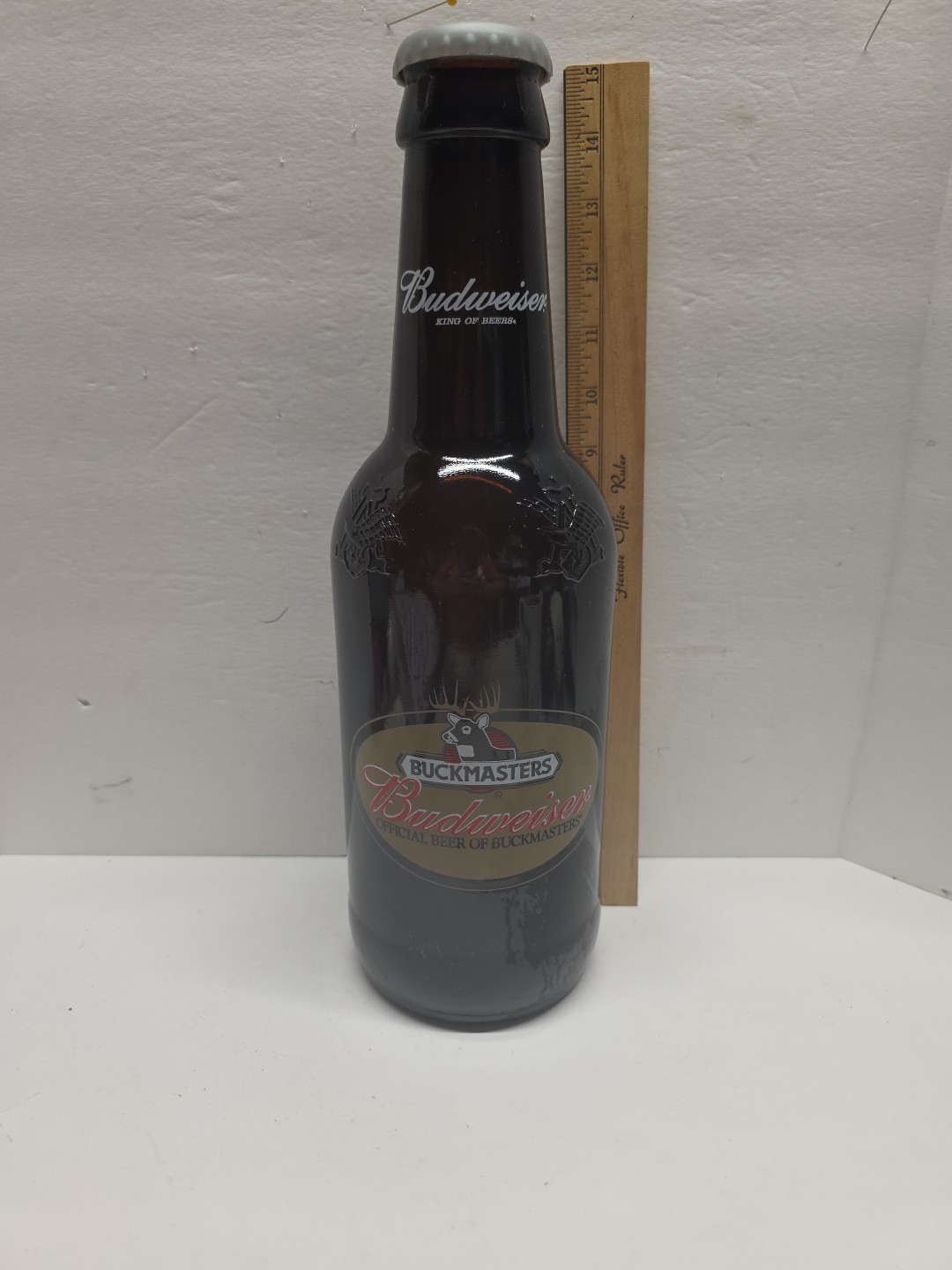 Vintage Budweiser Buckmasters Glass Beer Bottle 15” Rare  Embossed