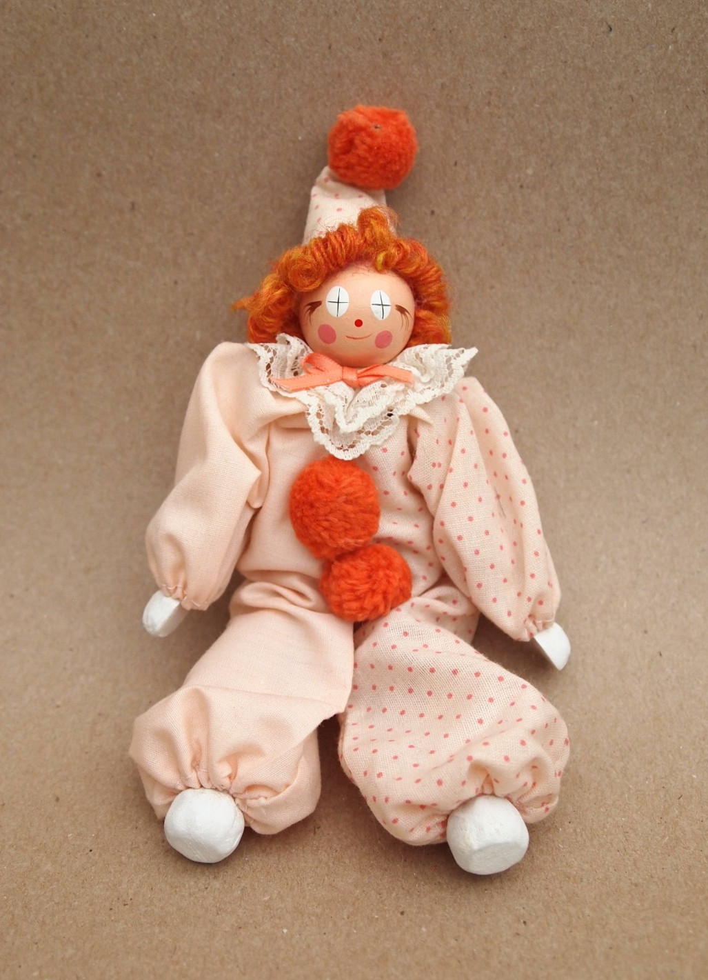 Vintage Unique Rare Hand painted Handmade Wood Face Hands Feet Clown Figurine