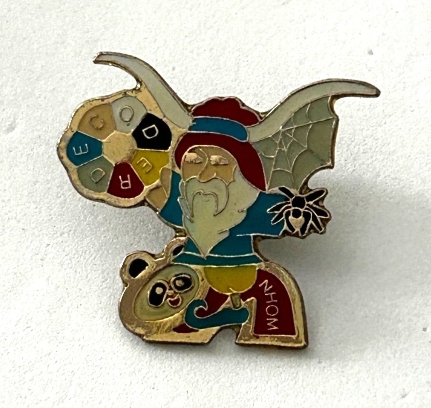 Vintage Odyssey of the Mind New Hampshire Gnome Enamel Lapel Pin Spider OM