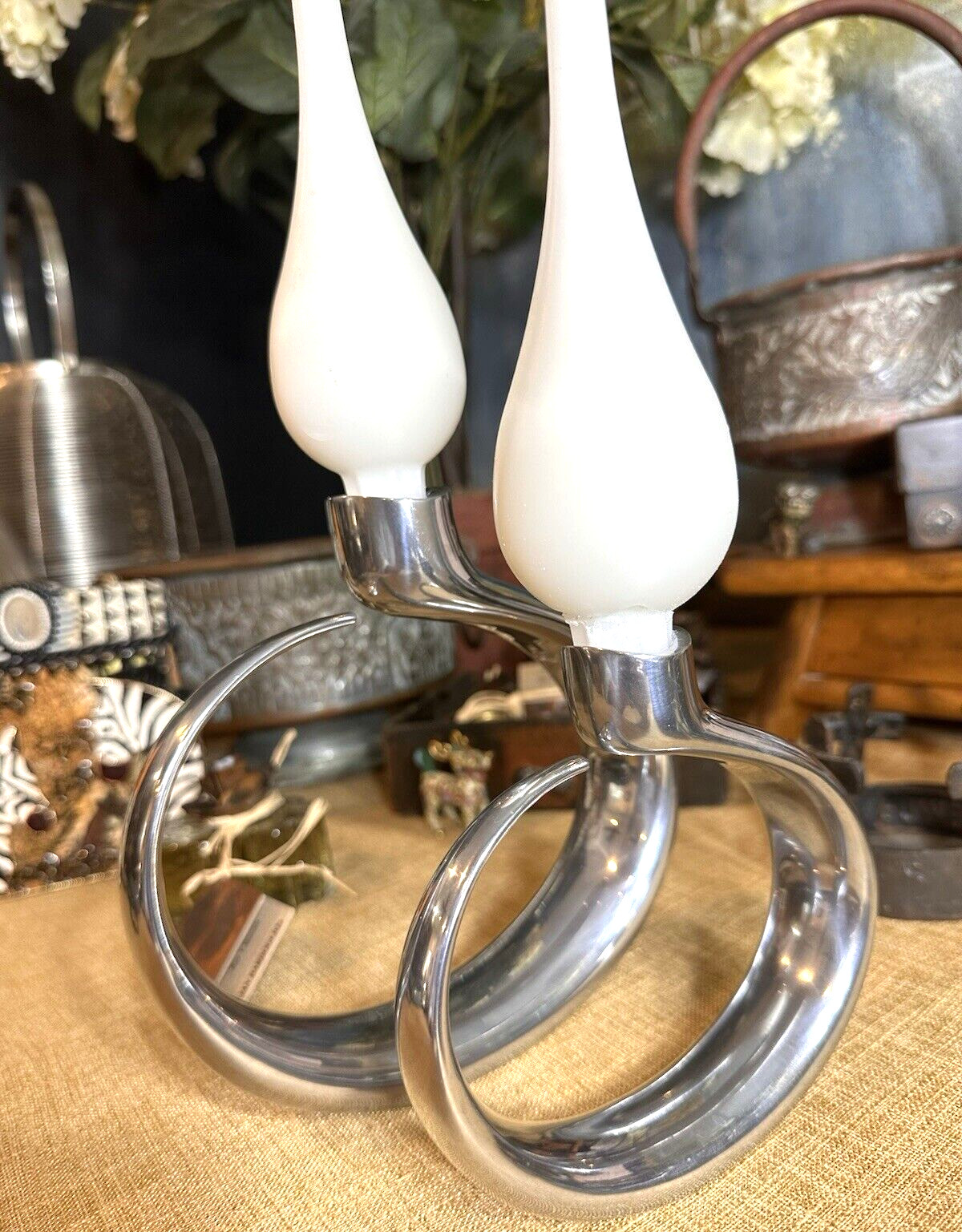 Nambe CANDLEHOLDERS Neal Cohen TWO Silver 2011 Metal  8.5” MT0390 PAIR