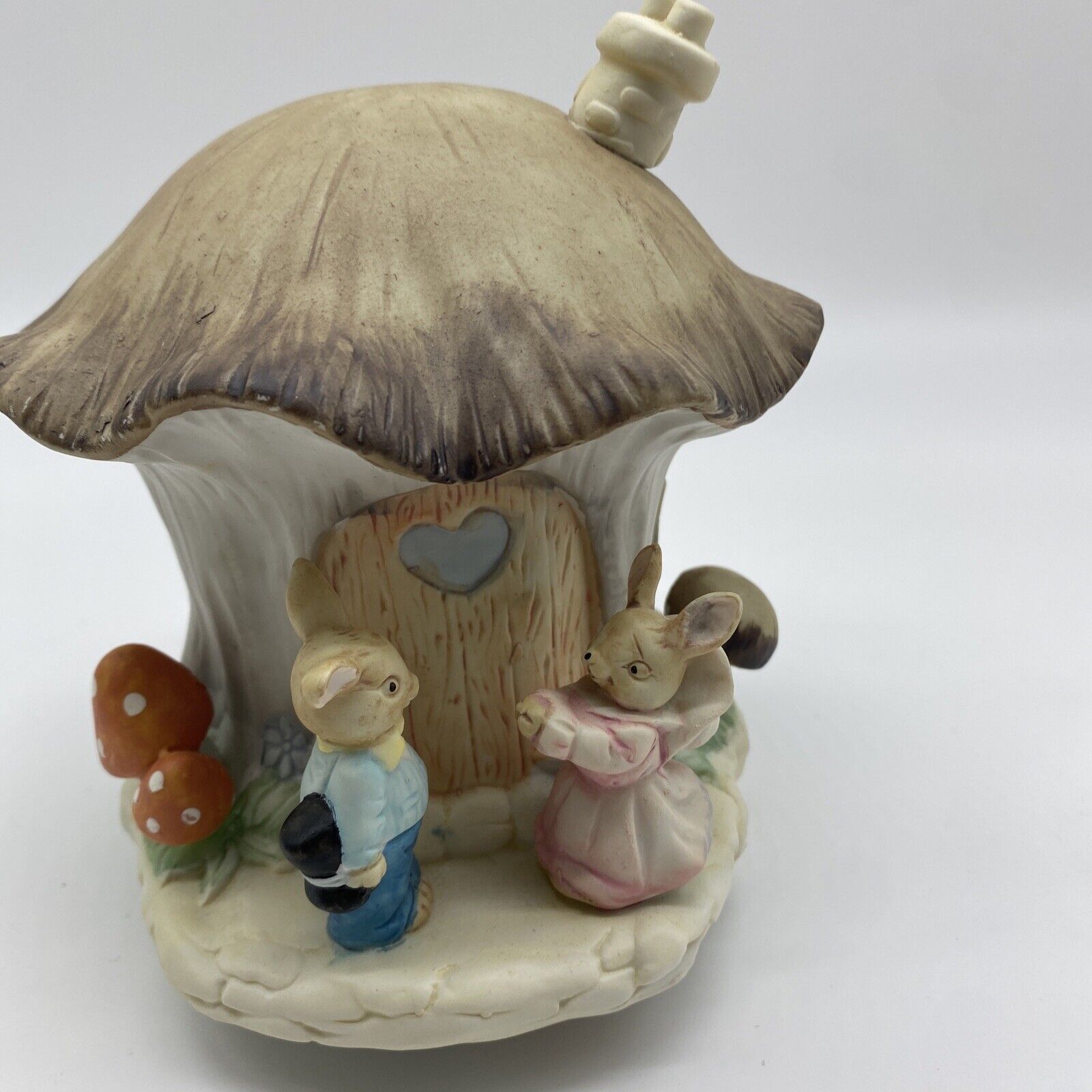 Vintage Porcelain Mushroom Rabbit Music Box ‘Easter Parade’