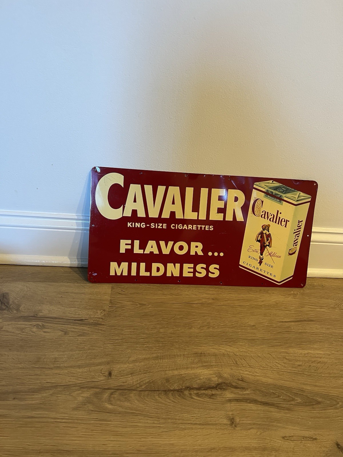 VINTAGE 1950s CAVALIER CIGARETTE TIN SIGN TOBACCO ADVERTISING NOS MINT 20\