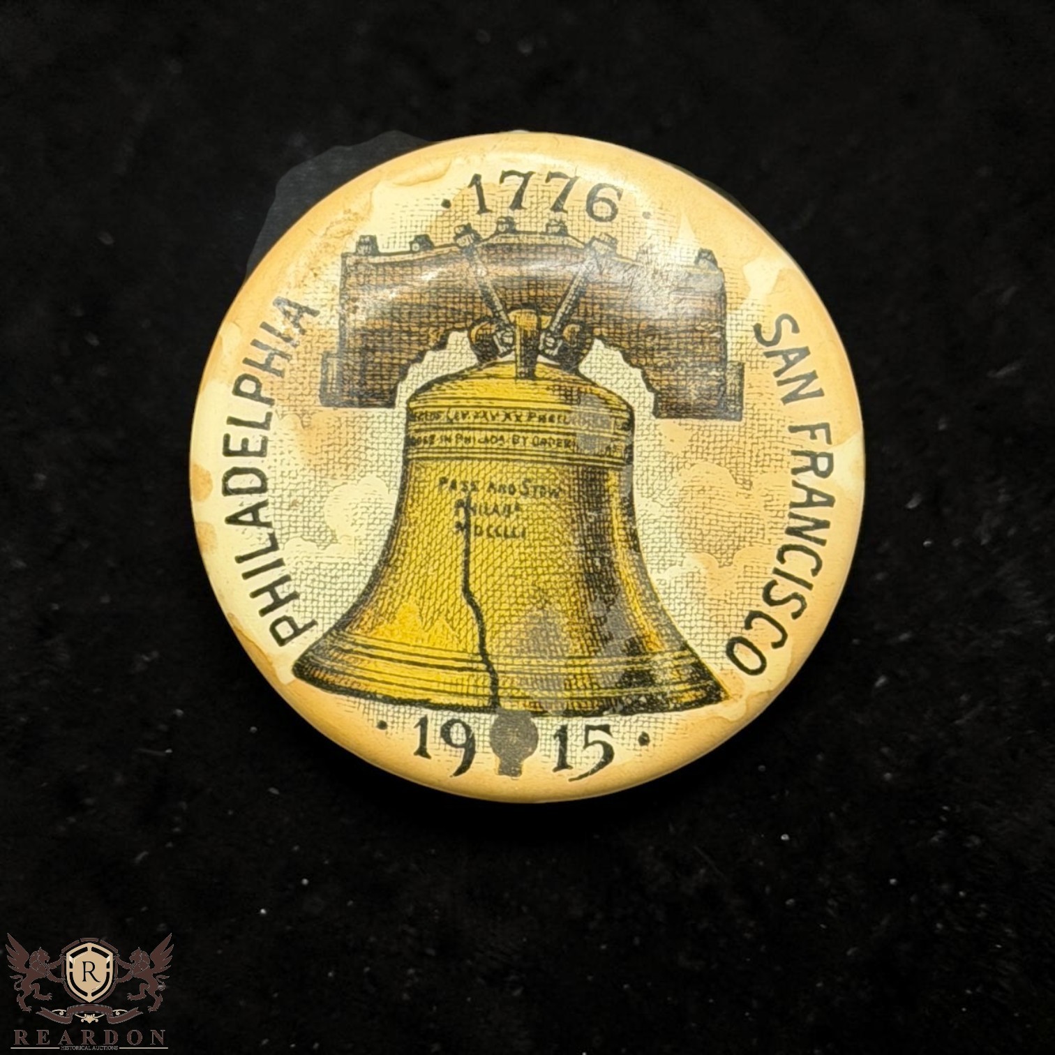 Antique 1915 Liberty Bell Pinback Button Philadelphia San Francisco Souvenir