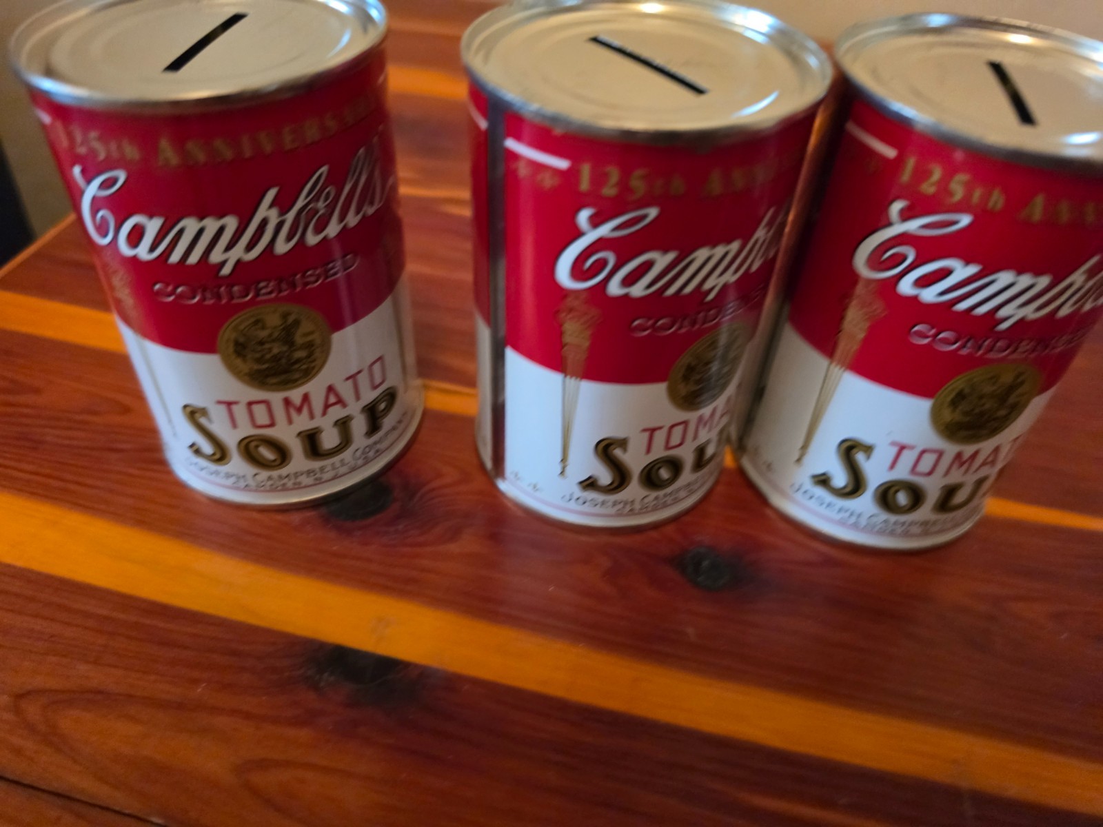 Lot of 3 Vtg 1994 CAMPBELL'S TOMATO Soup Tin Coin Banks 125TH ANNIVERSARY Promo Lot of 3 Vtg 1994 CAMPBELL'S TOMATO Soup Tin Coin Banks 125TH ANNIVERSARY Promo
