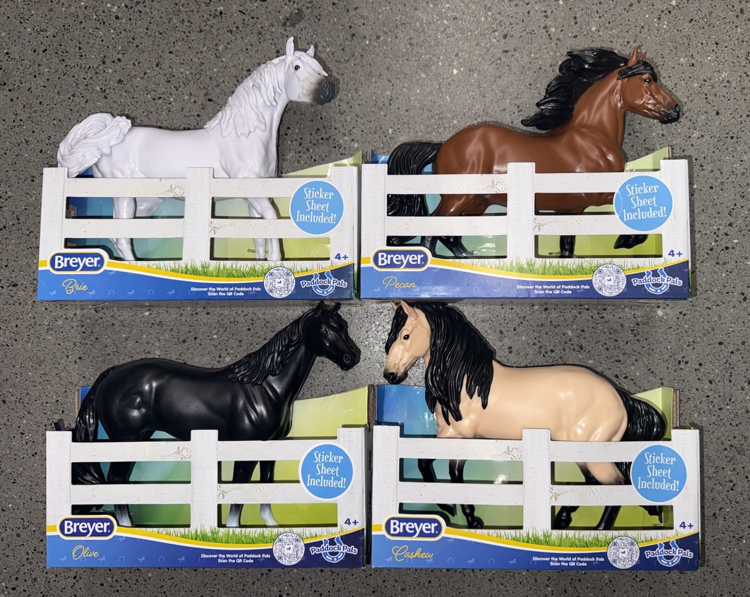 Breyer Paddock Pals Set of 4 Horses – Brie, Pecan, Olive & Cashew New