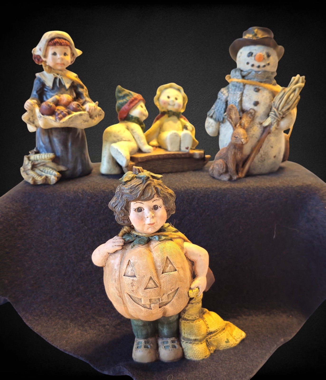 Sarah's Attic Lot of 5 Halloween-Thanksgiving-Christmas Limited Ed. Figurines