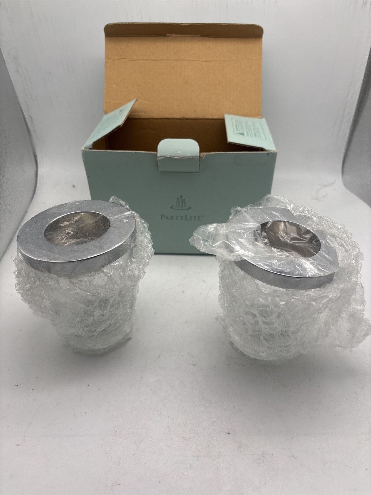 PartyLite P8488 Versatility Votive set Clear Glass Silver Tea LITE Holders