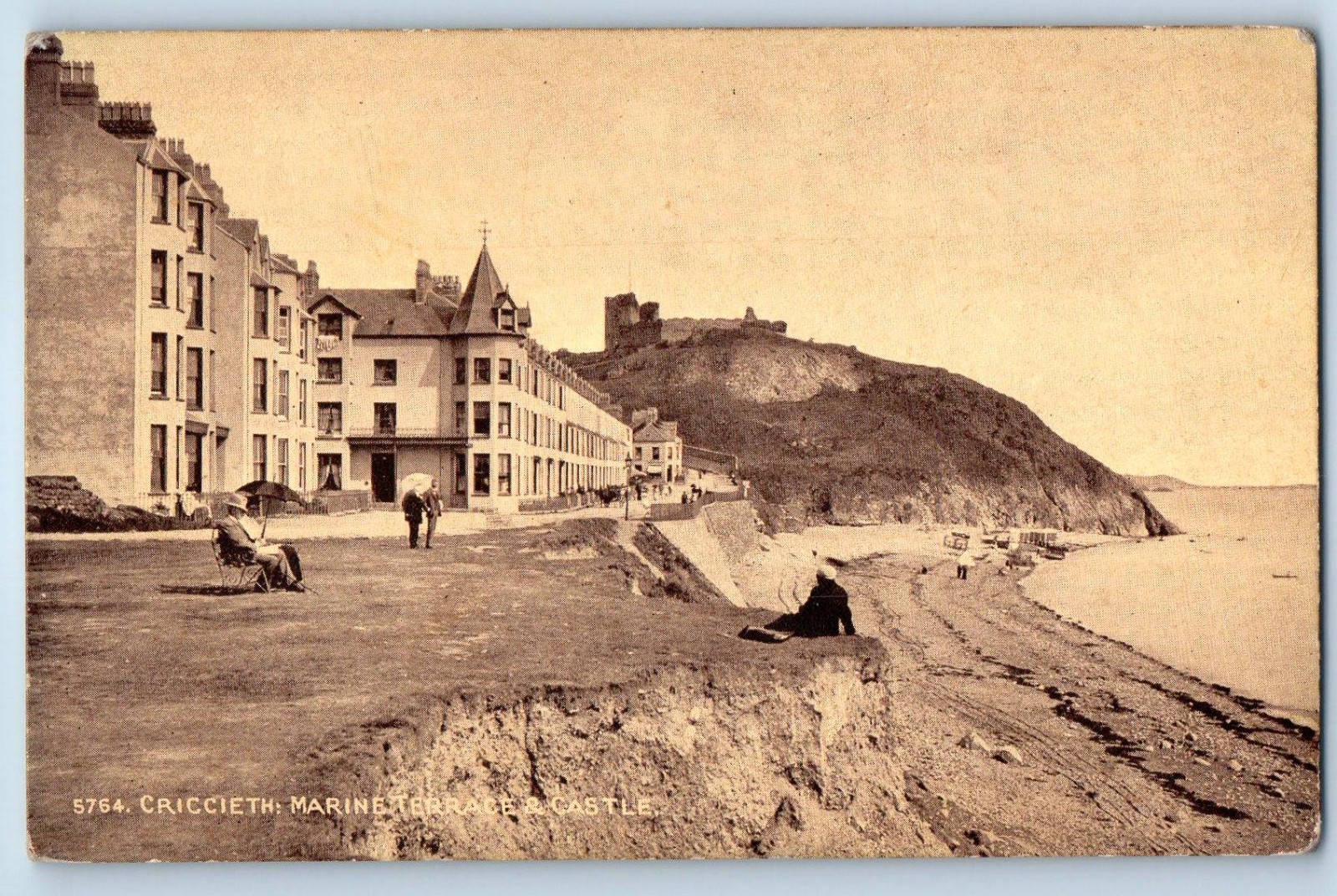 Gwynedd Wales Postcard Criccieth Marine Terrace & Castle c1920\'s Unposted