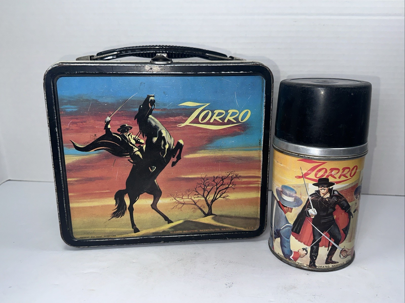 1958 Aladdin Zorro Metal Lunchbox Lunch Box Thermos Lid Stopper Glass Insert