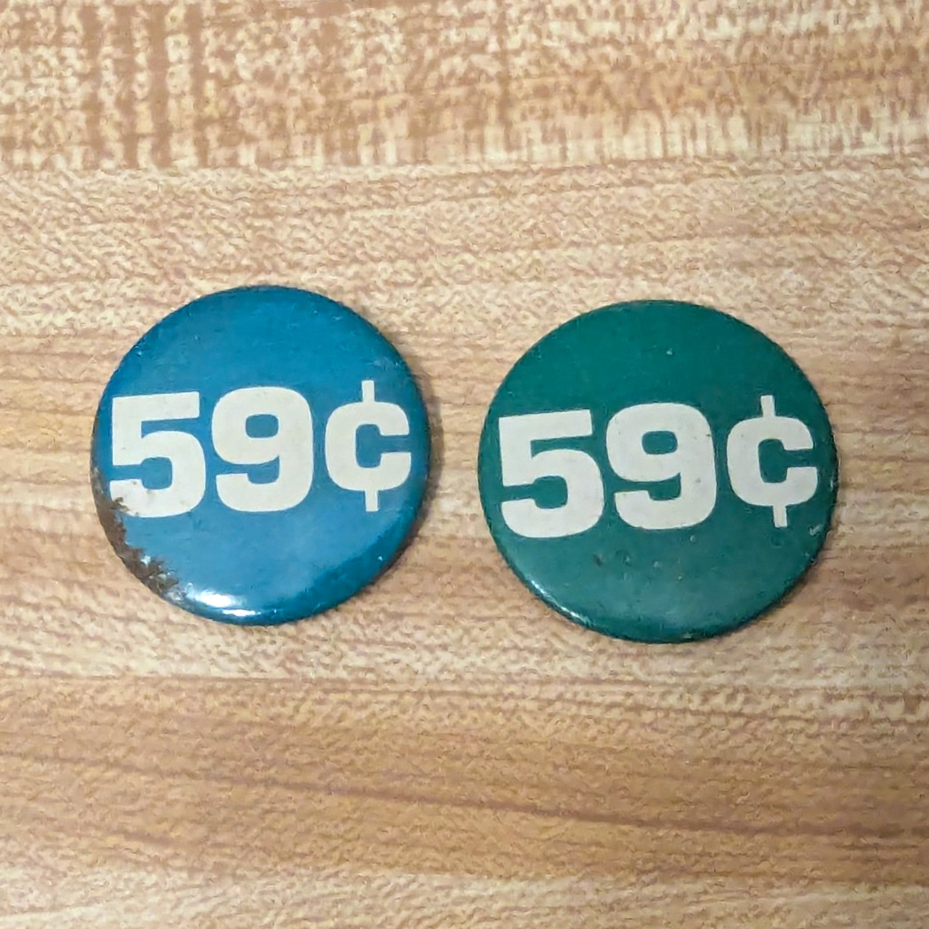 Vintage 59¢ 1970s Women's Rights Pay Gap Pin Back Buttons Lot Of 2