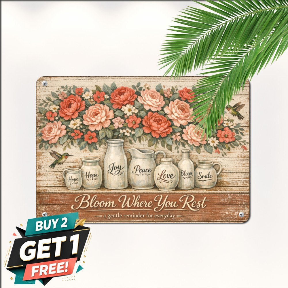 Farmhouse Bathroom Red Rose Decor Rustic Toilet Wall Plaque Tin Sign 8x12