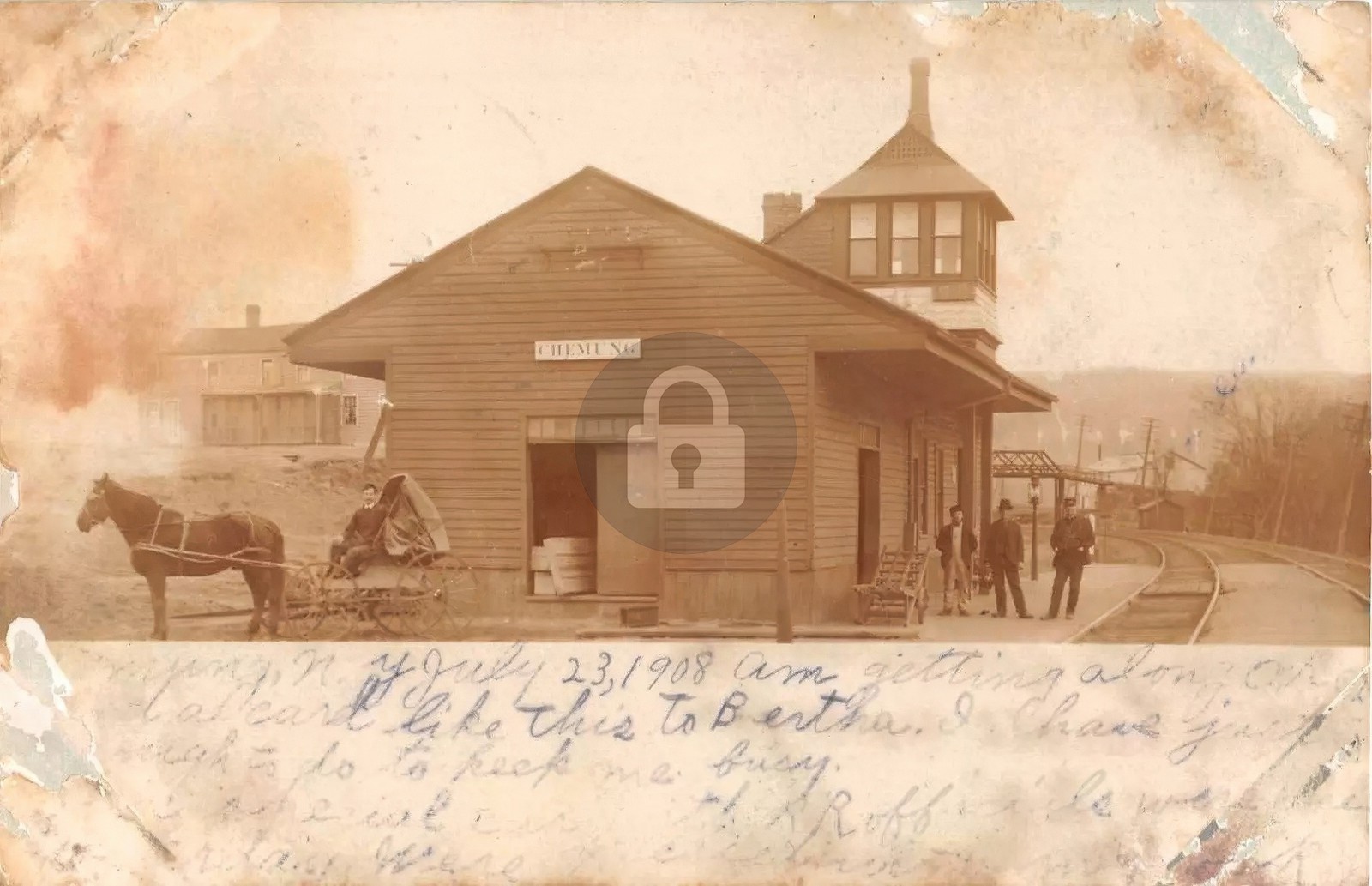 Chemung NY 1908 RR Station RPPC Photo Postcard COPY Chemung NY 1908 RR Station RPPC Photo Postcard COPY