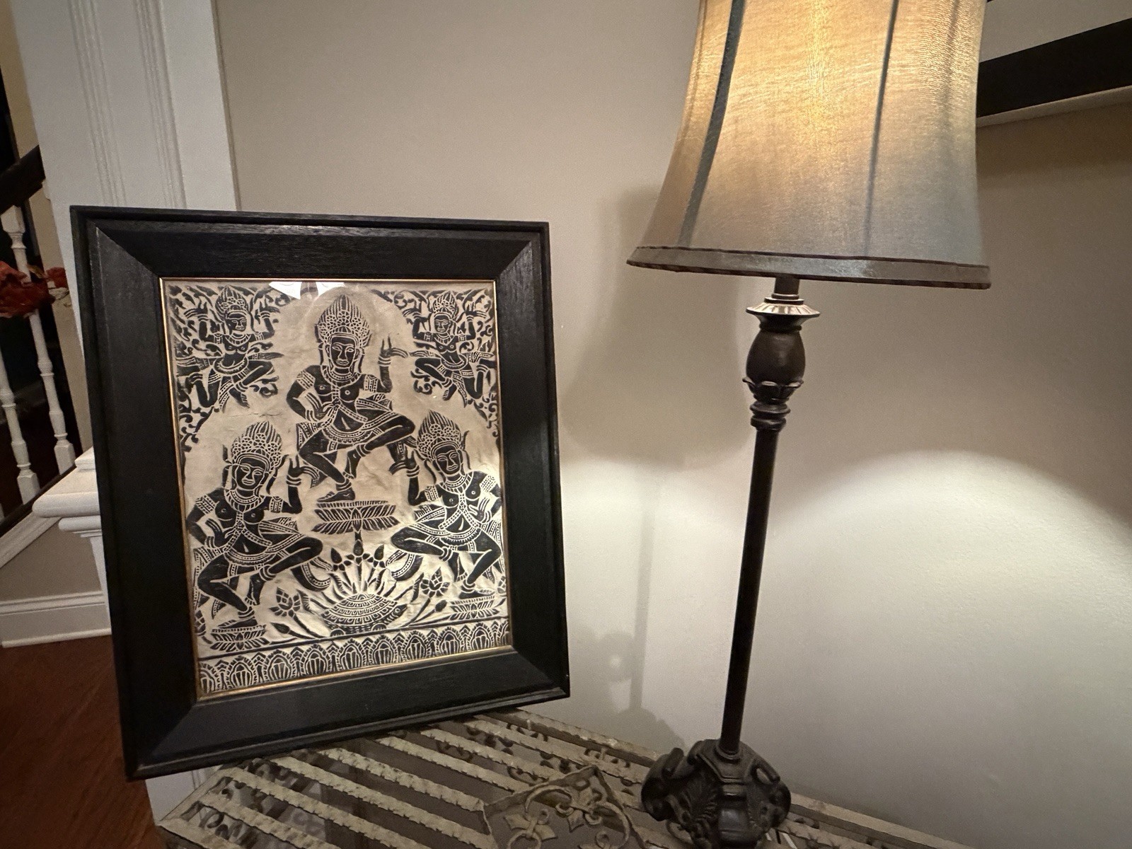 Angkor Wat Bas-relief Framed Charcoal Temple Rubbing Rice Paper Authentic