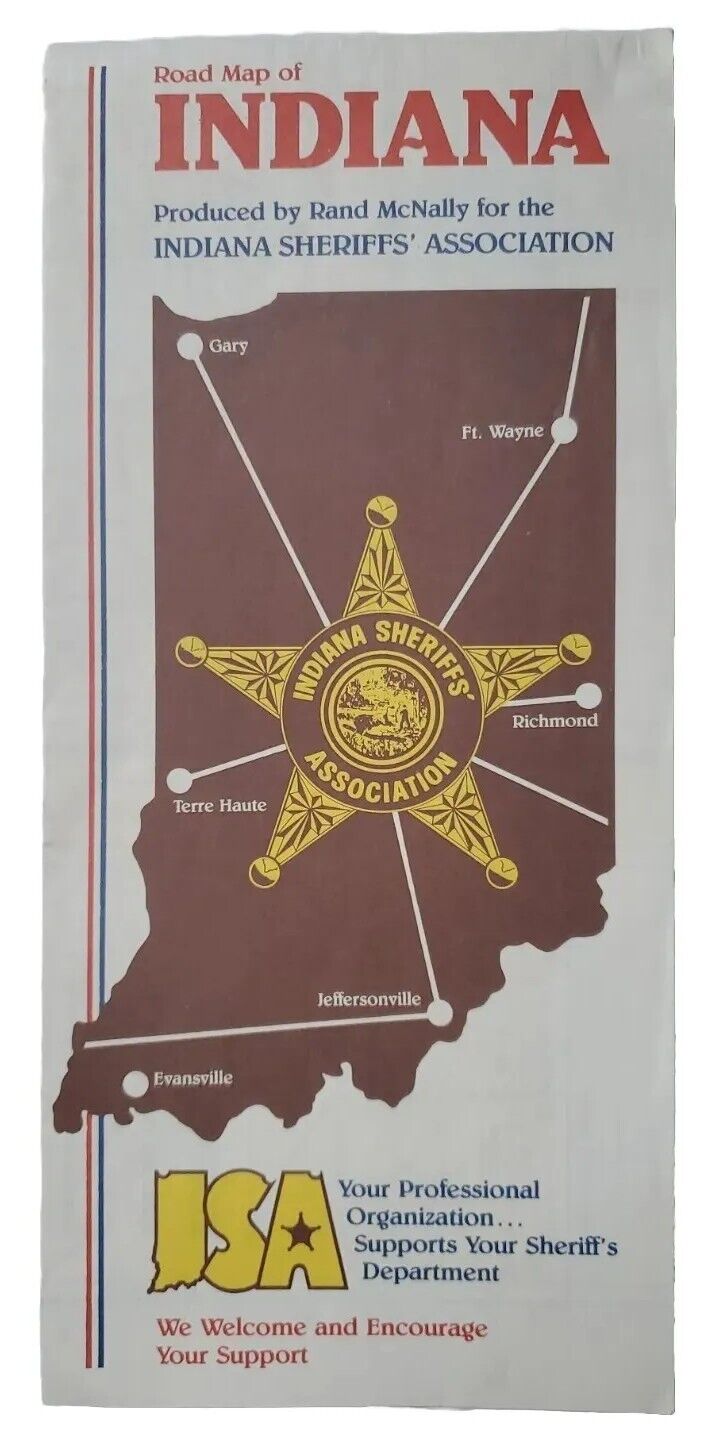 Road Map Indiana State USA 1996 Rand McNally For Sheriff\'s Association Collectib