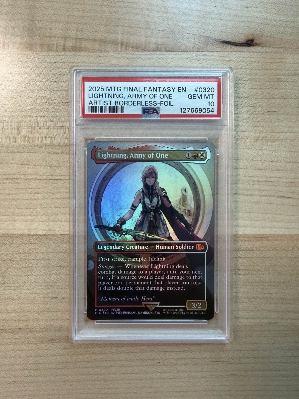 Lightning, Army of One Artist Borderless Foil 0320 PSA 10 Final Fantasy MTG