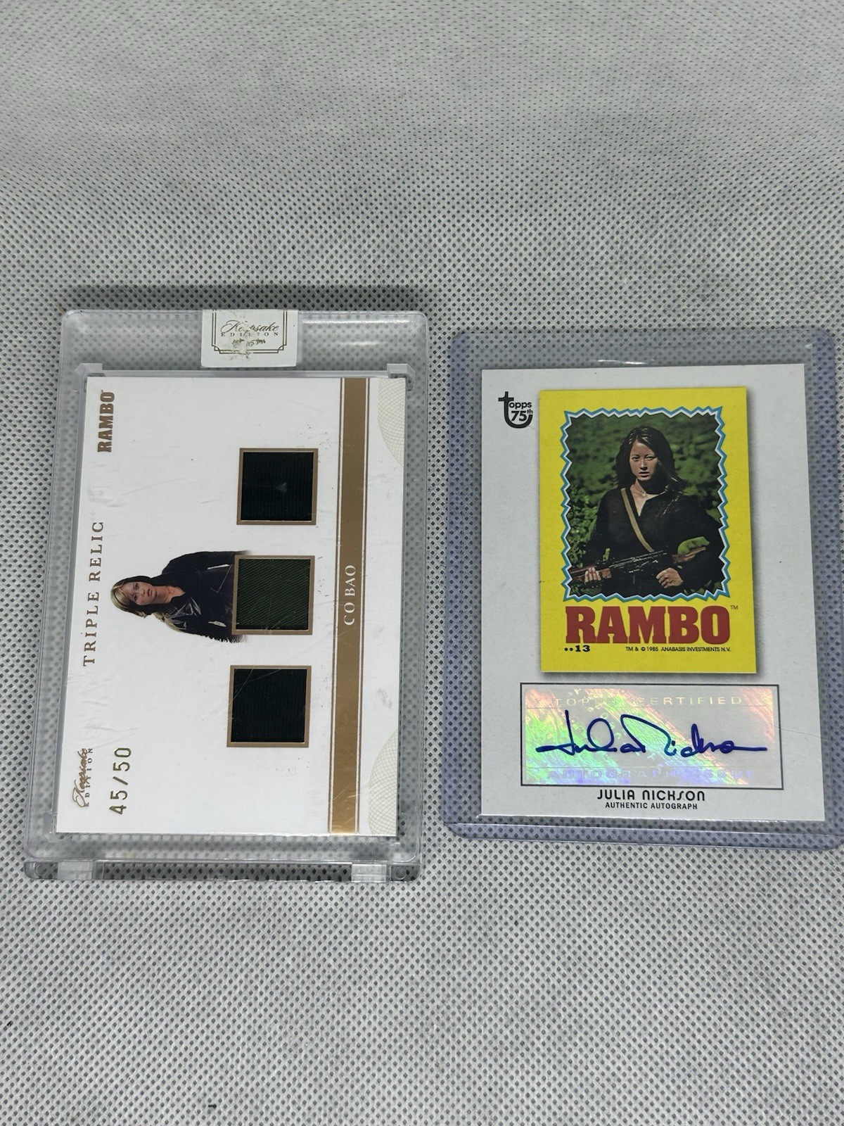 2024 RAMBO CO BAO Keepsake Triple Relic /50 & 2013 Topps Julia Nickson AUTO