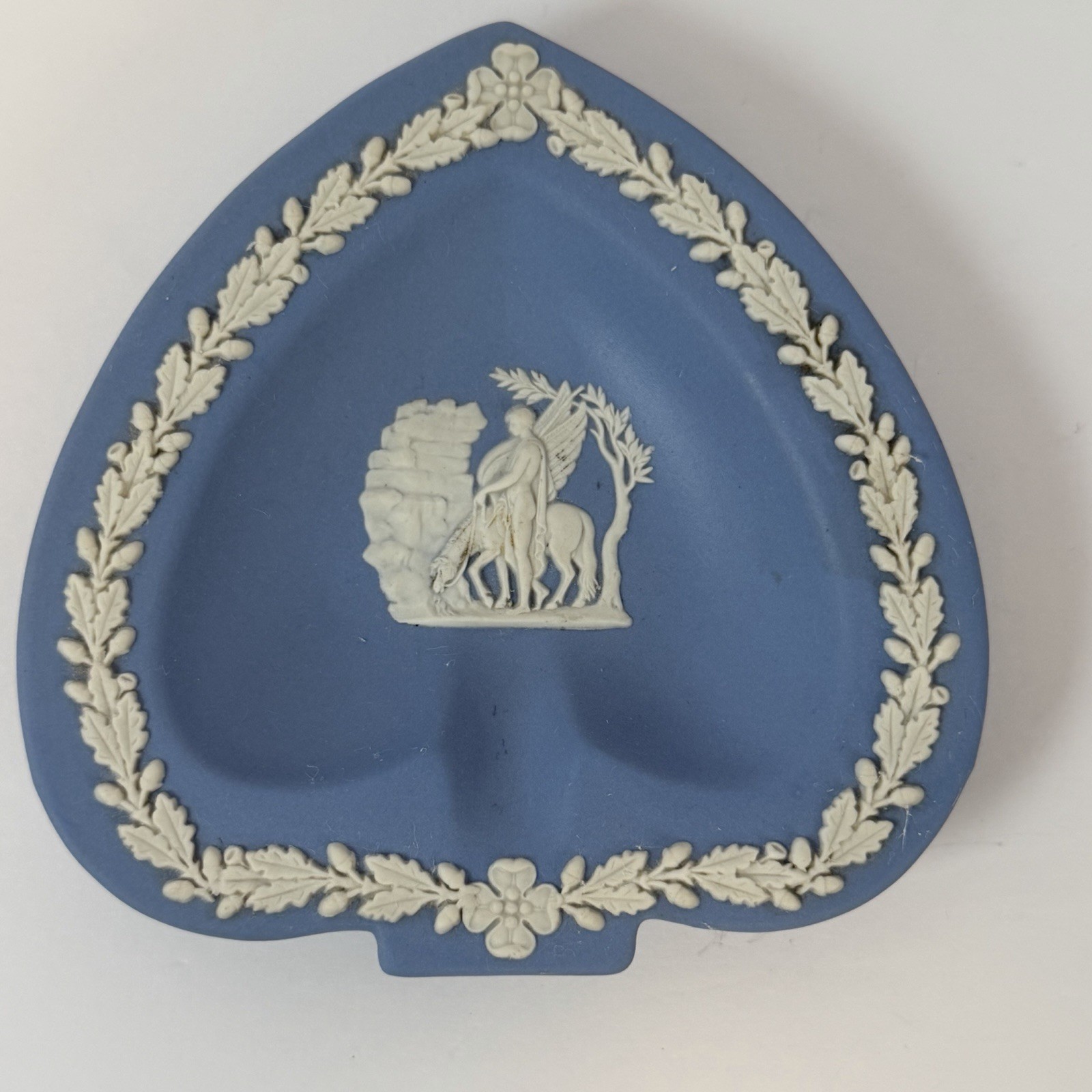 Wedgwood Blue Jasperware Heart Trinket Dish White Relief Made in England