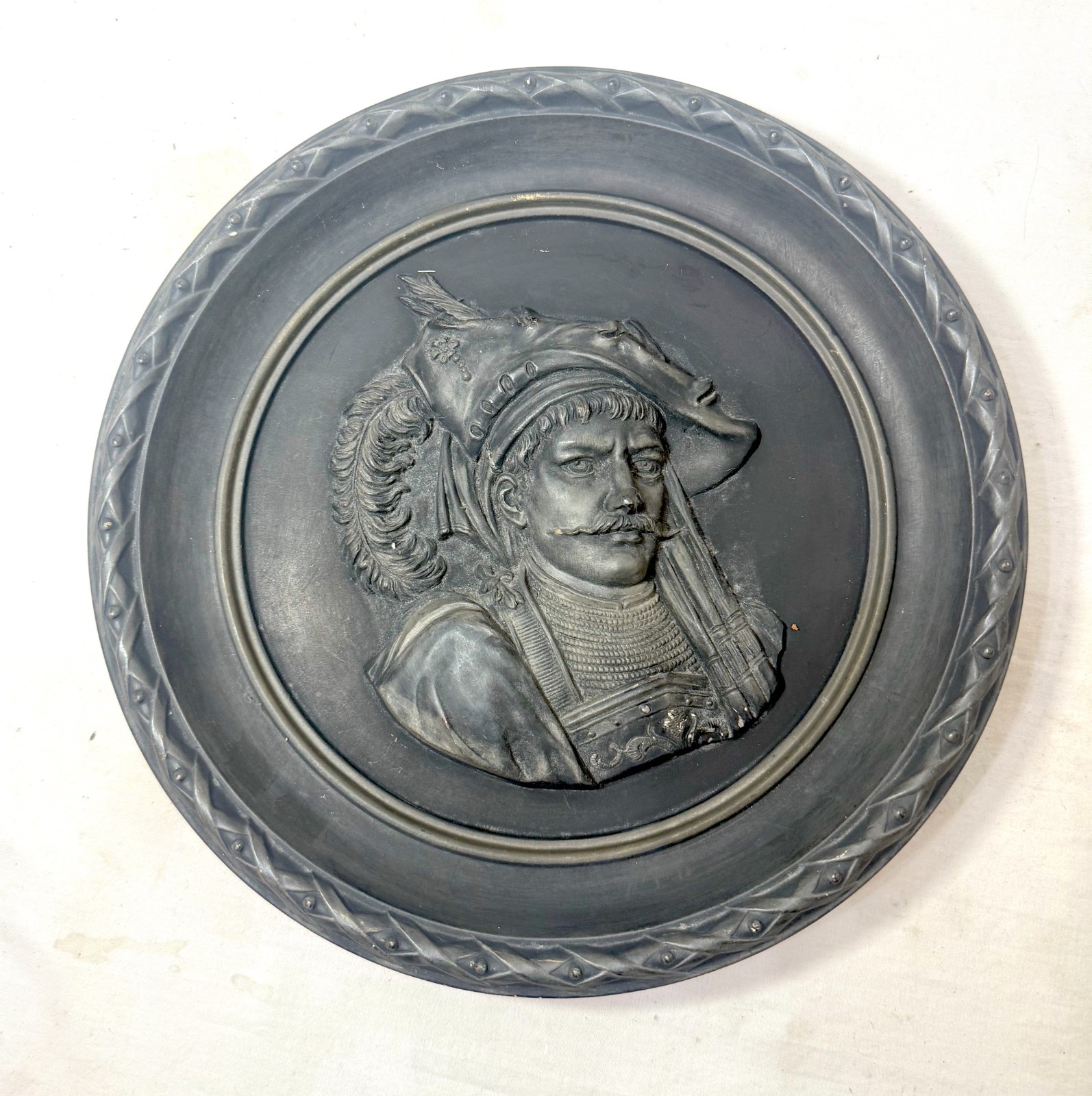 Antique 19th century J.M. Buccaneer Rubens terracotta pottery relief wall plate Antique 19th century J.M. Buccaneer Rubens terracotta pottery relief wall plate